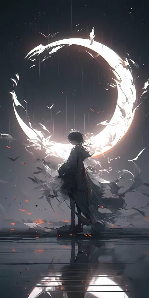 梦幻月夜:动漫女孩5K手机壁纸的唯美意境