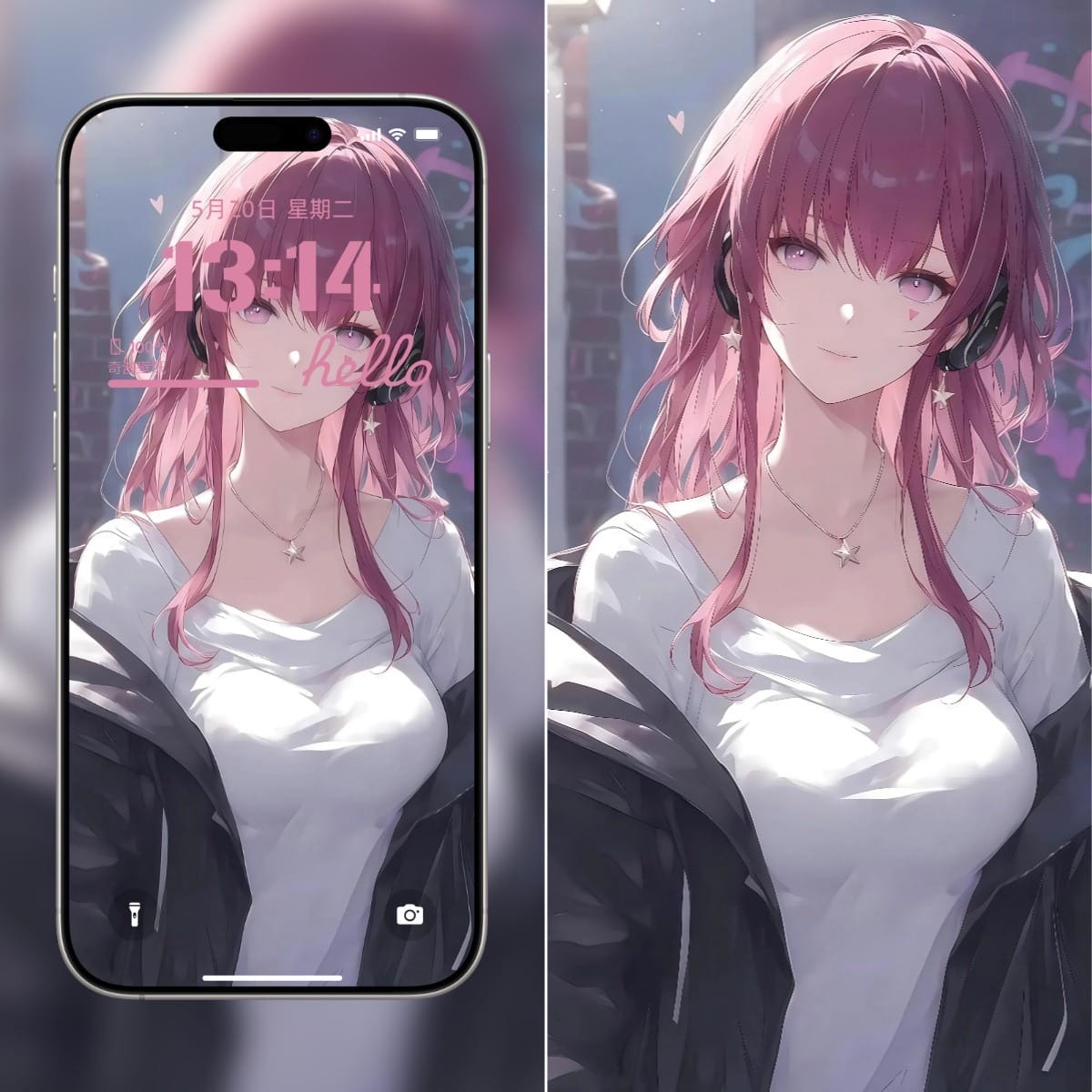 粉色耳机少女：温馨动漫2K手机壁纸