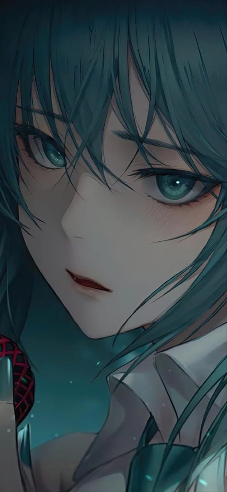 动漫2K手机壁纸:蓝绿长发少女的深邃眼眸魅力瞬间