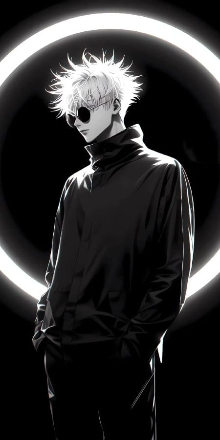 《咒术回战》五条悟2K手机壁纸:黑白光影下的最强咒术师风采