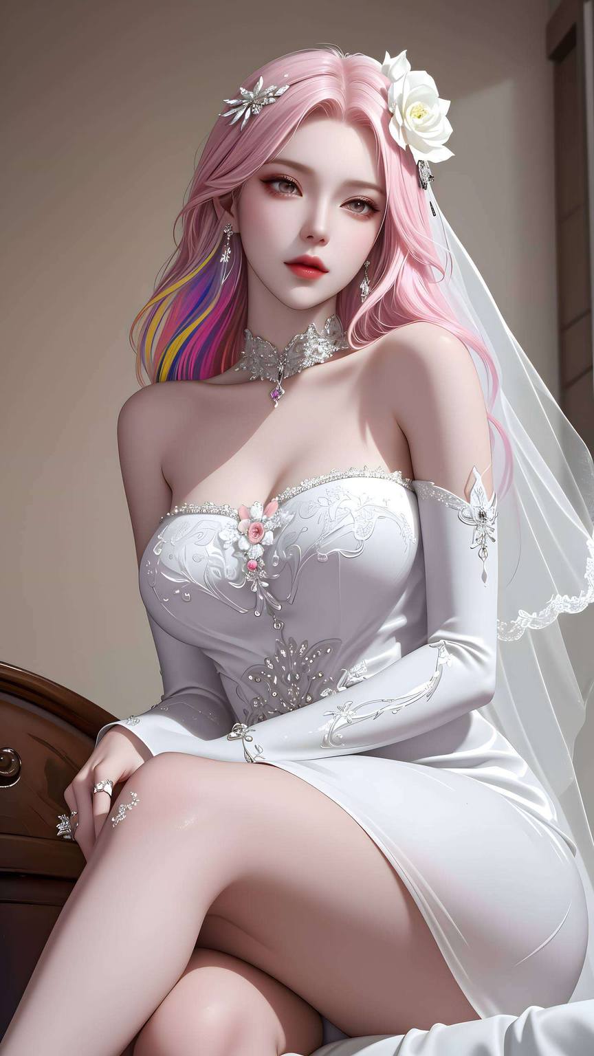 波塞西高清壁纸黑白：ai绘画国漫女主特写完美像素安卓桌面装饰图