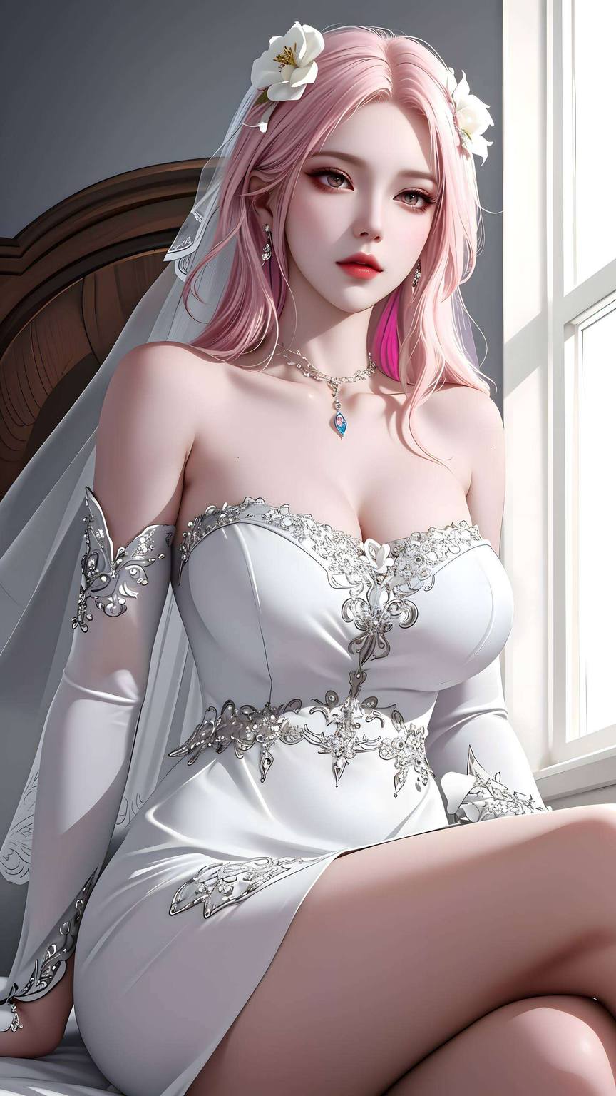 波塞西高清壁纸黑白：ai绘画国漫女主特写完美像素安卓桌面装饰图