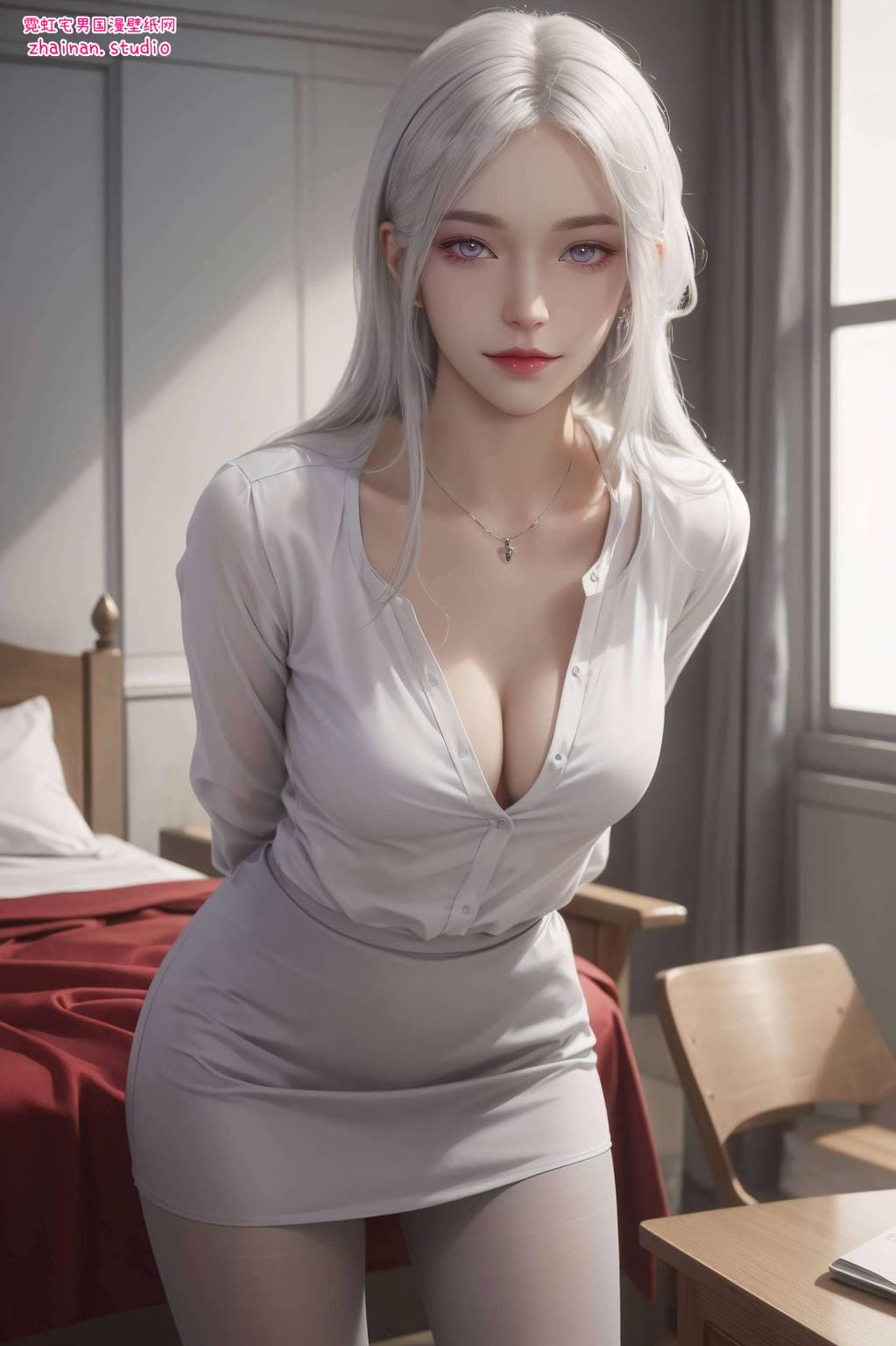 波塞西高清壁纸黑白：ai绘画国漫女主特写完美像素安卓桌面装饰图