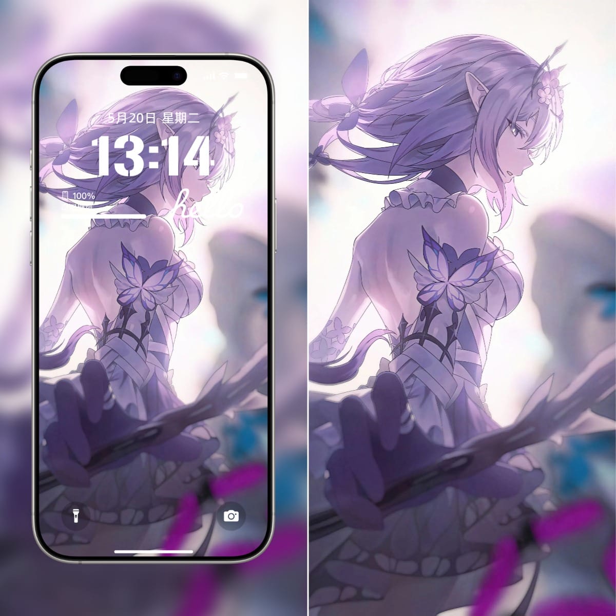 紫色精灵耳女性角色精美动漫手机壁纸 | 梦幻风格