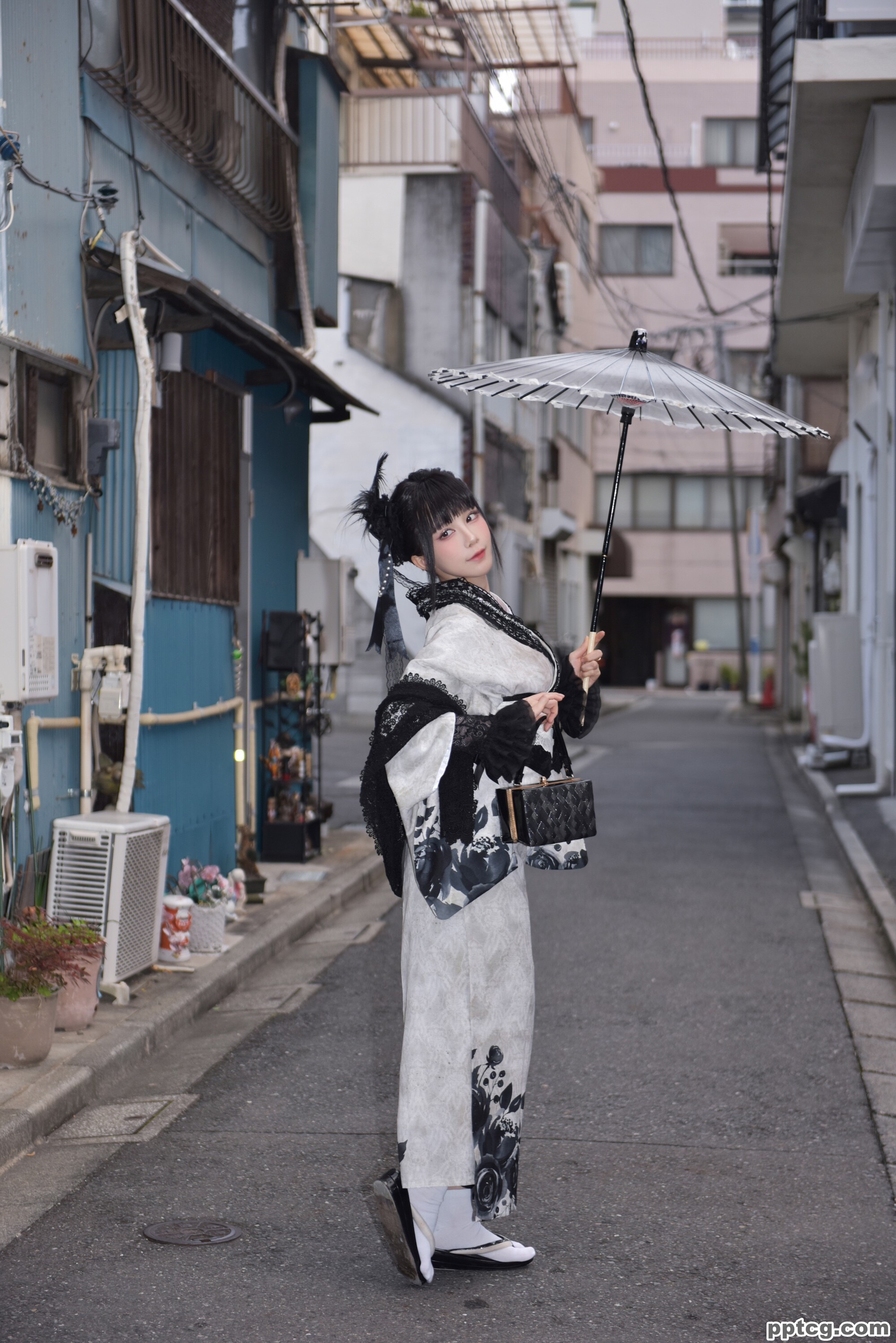 水淼aqua   Black Lace Kimono