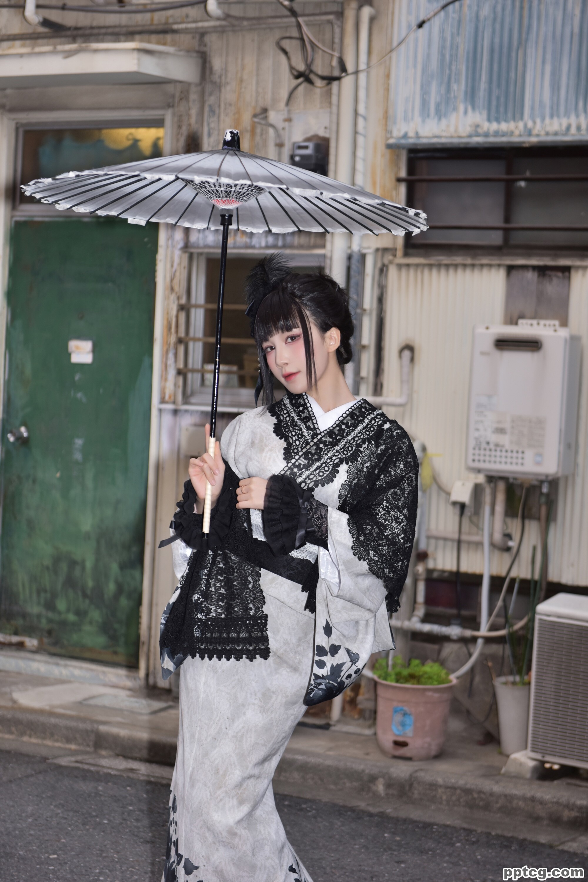 水淼aqua   Black Lace Kimono