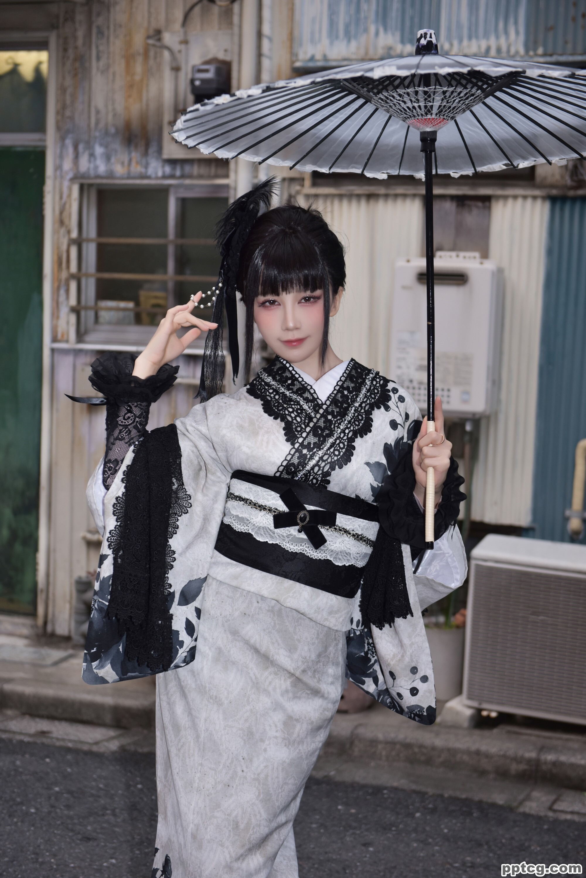 水淼aqua   Black Lace Kimono