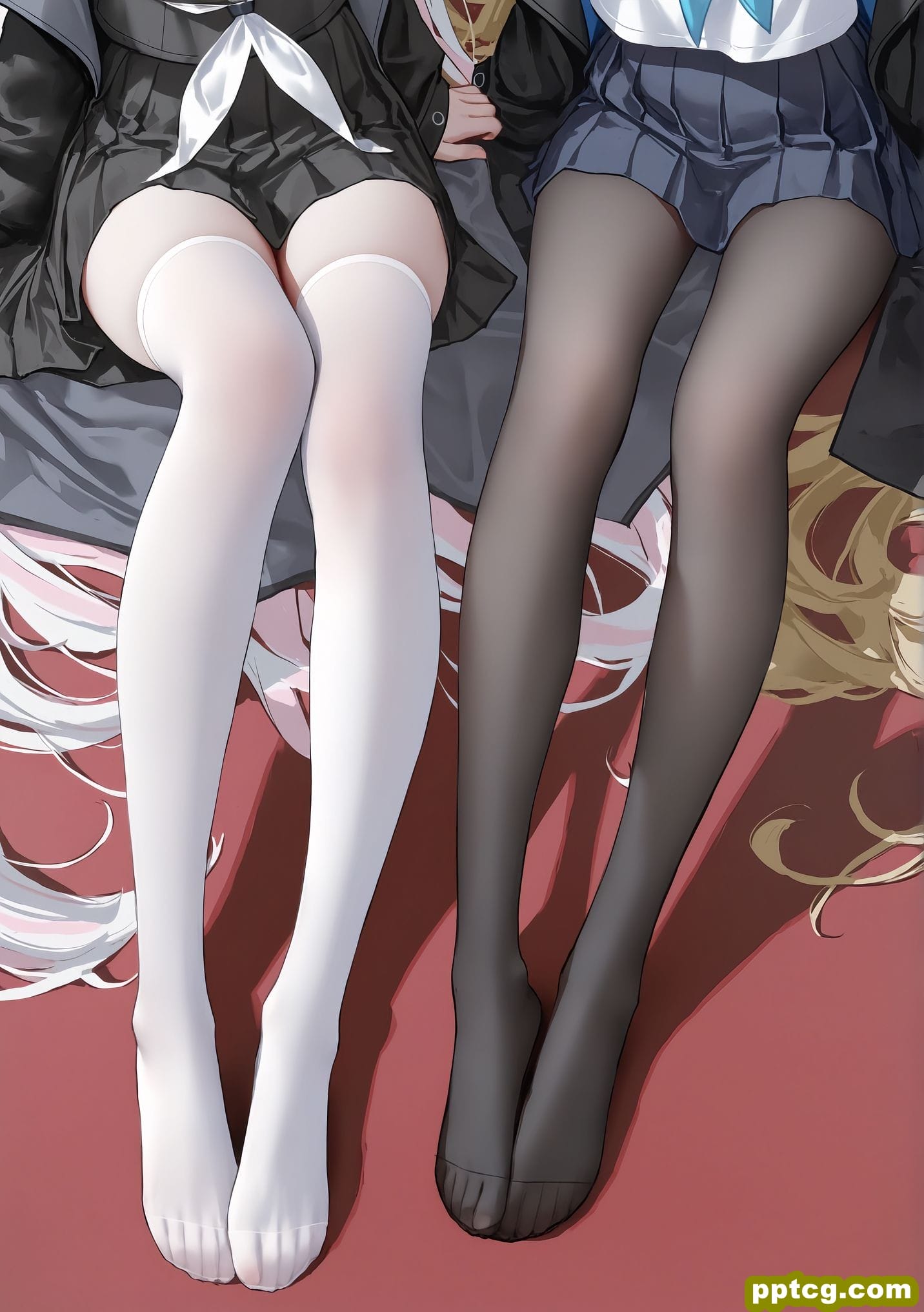 二次元图片壁纸 丝袜 大长腿 百褶裙