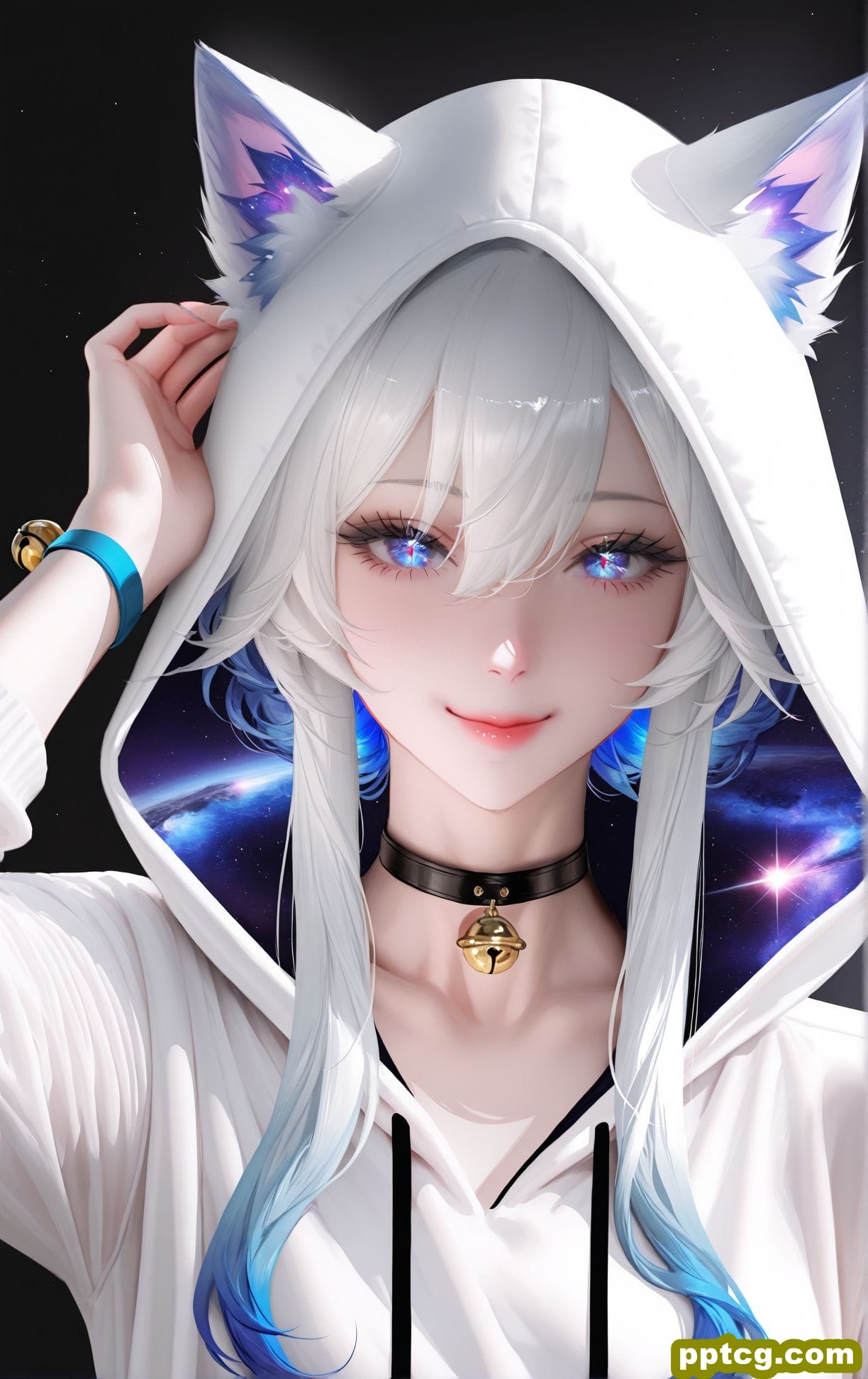 星空猫娘 二次元 白毛 精美 酷酷的-皮皮兔动漫