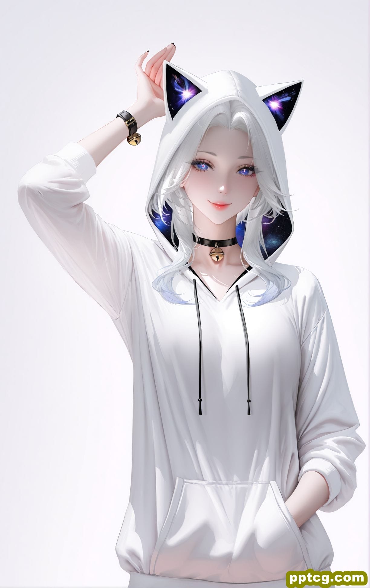 星空猫娘 二次元 白毛 精美 酷酷的