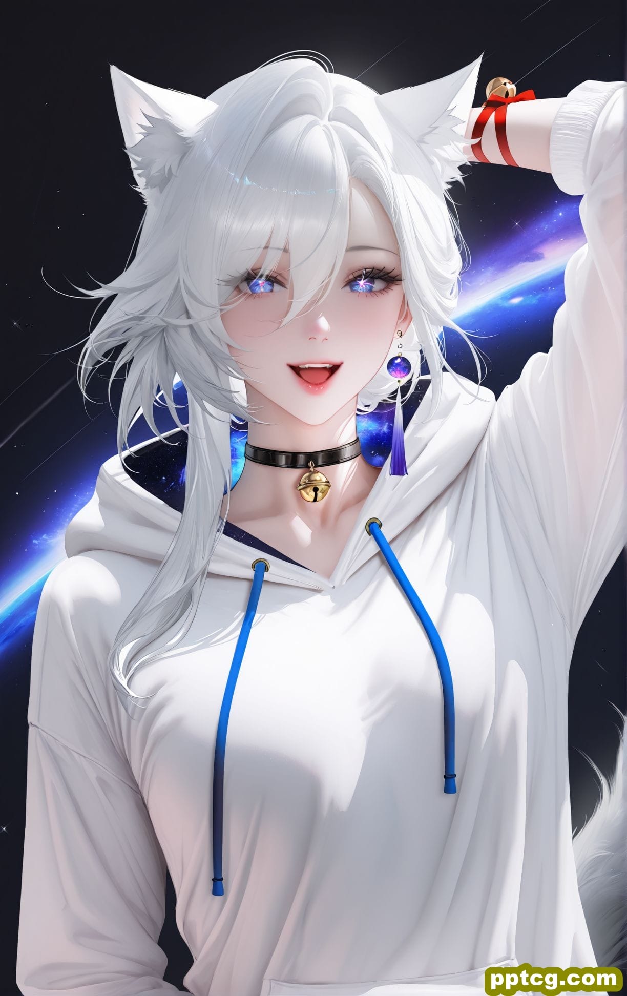 星空猫娘 二次元 白毛 精美 酷酷的