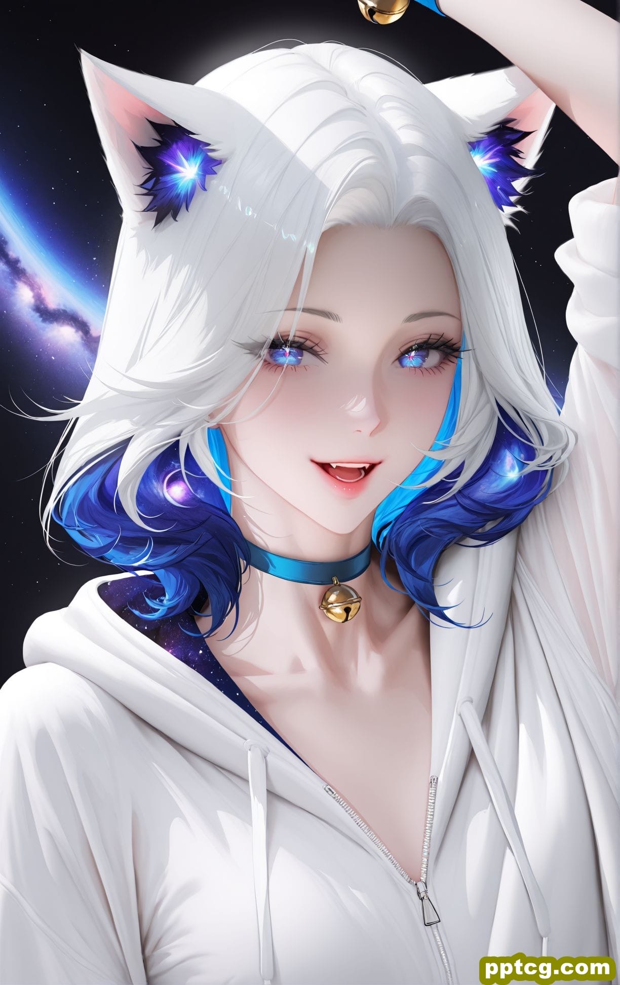 星空猫娘 二次元 白毛 精美 酷酷的