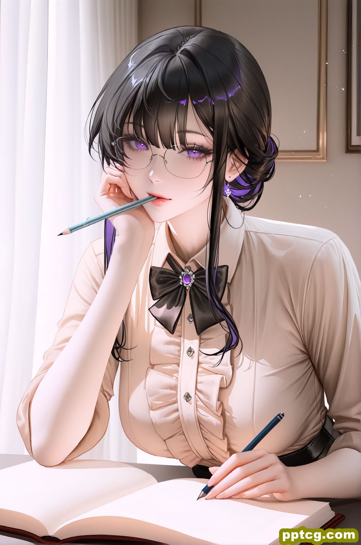 思索灵感的女作家 二次元 御姐 ai绘画生成