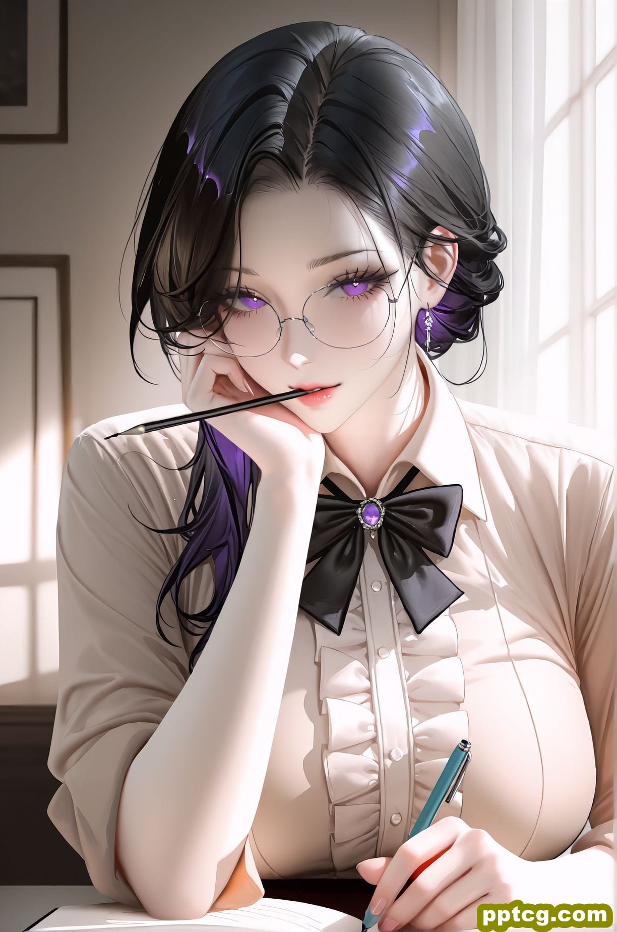 思索灵感的女作家 二次元 御姐 ai绘画生成