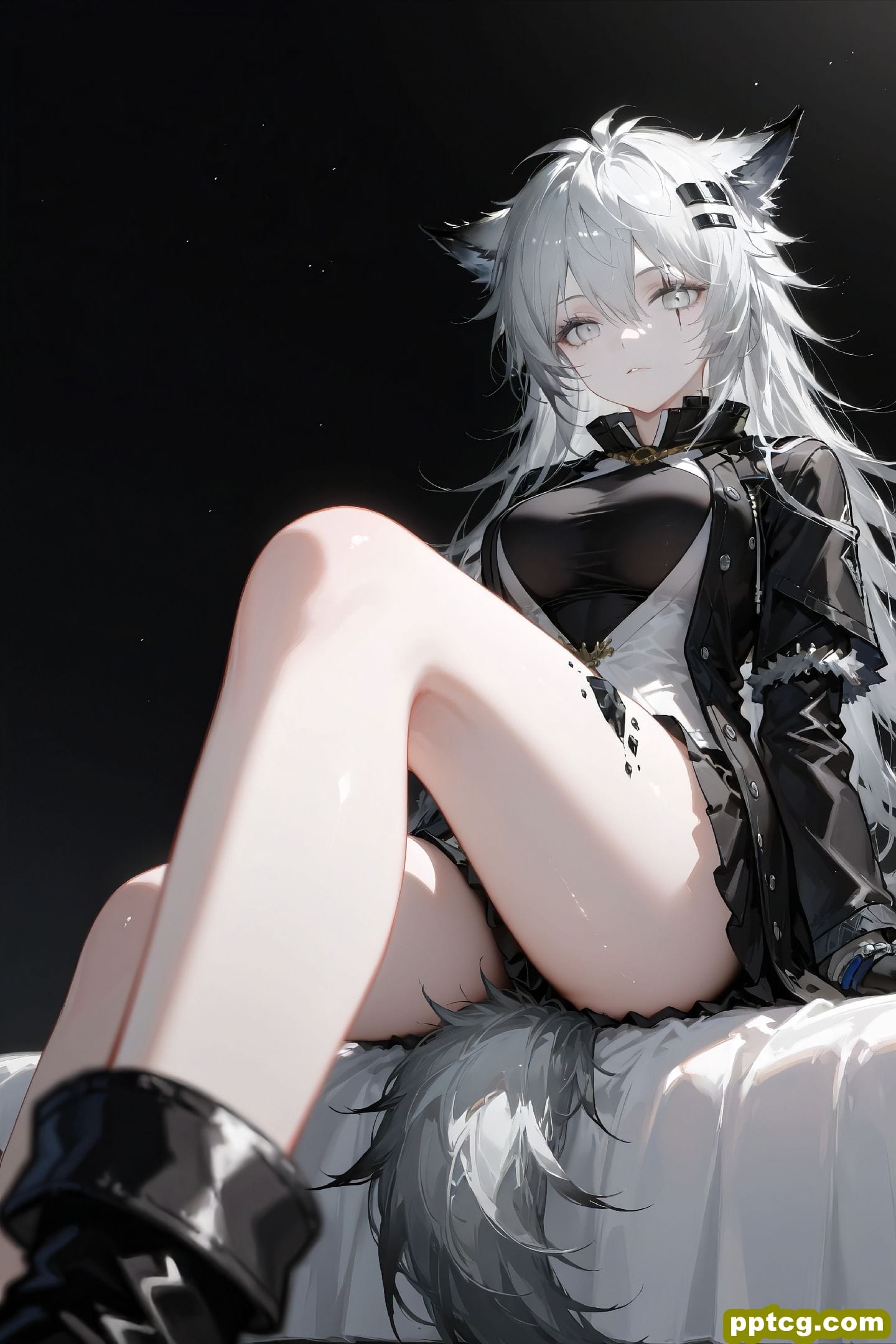 ai二次元人物 大长腿 兽耳 白毛 手机壁纸-皮皮兔动漫