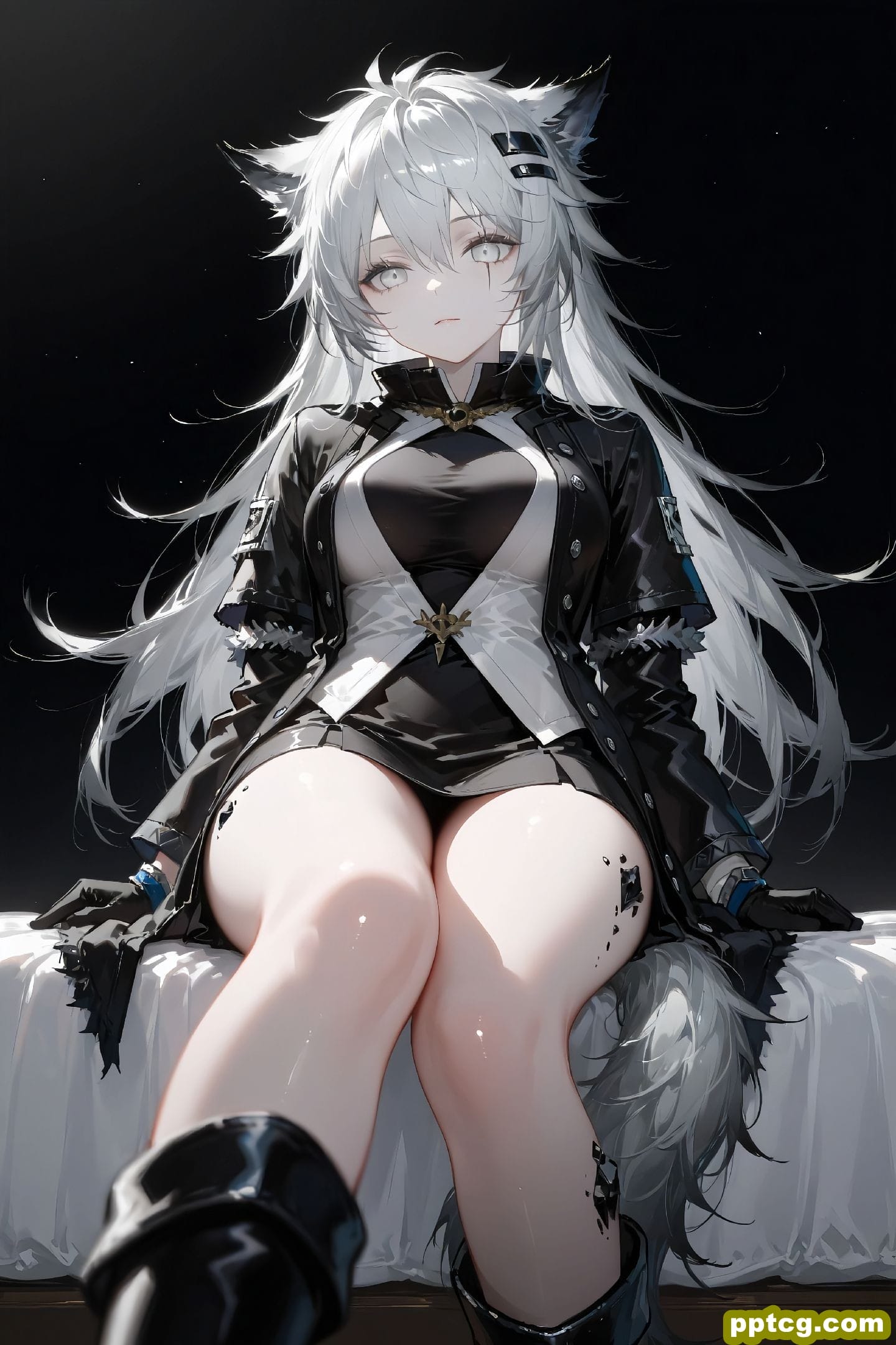 ai二次元人物 大长腿 兽耳 白毛 手机壁纸