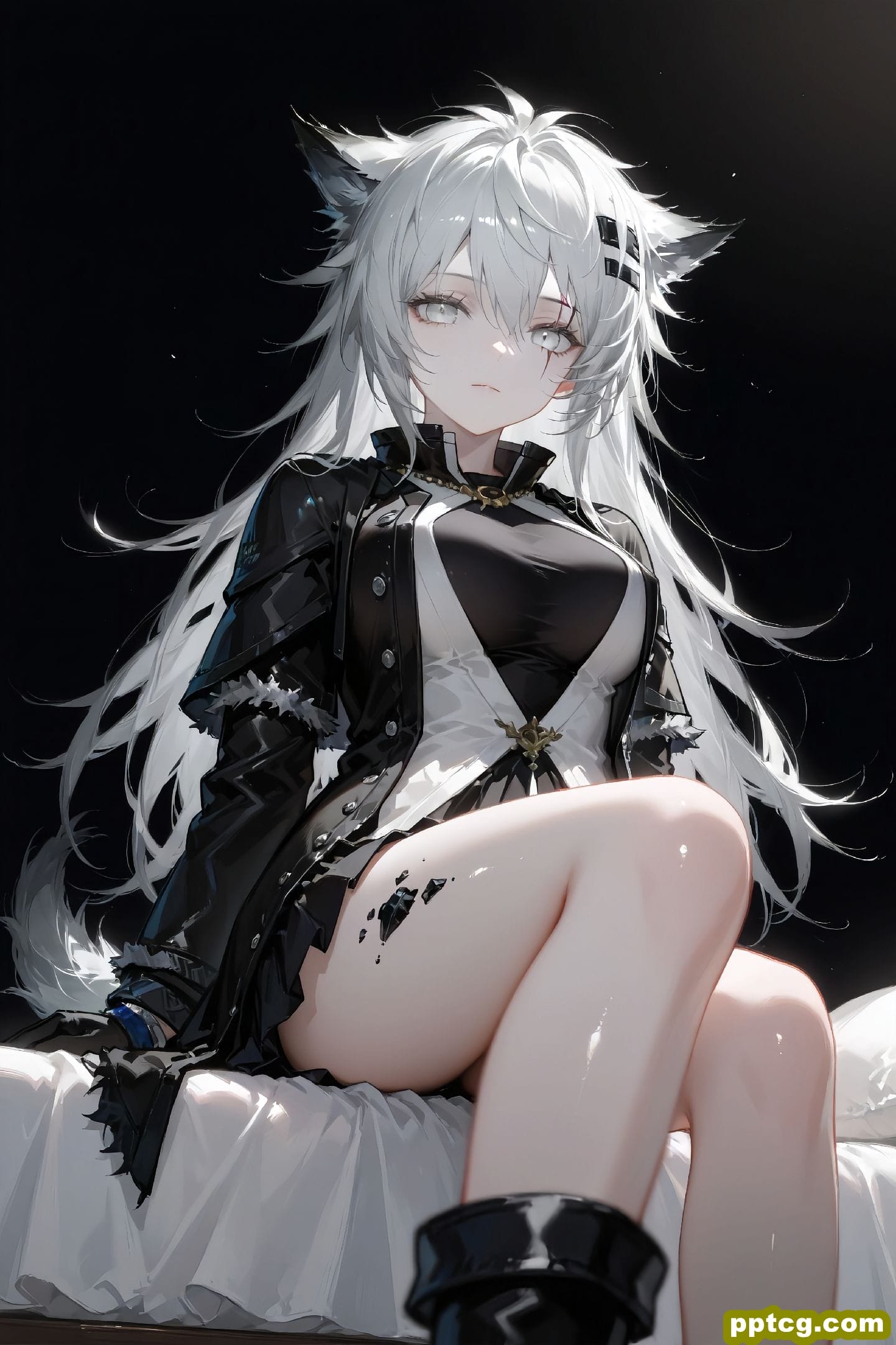 ai二次元人物 大长腿 兽耳 白毛 手机壁纸