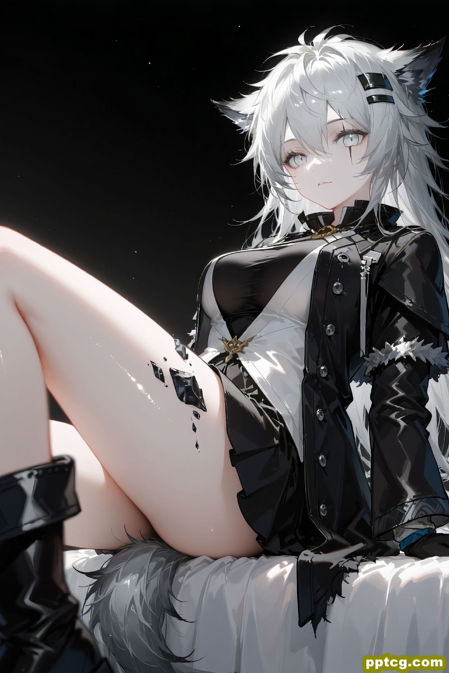 ai二次元人物 大长腿 兽耳 白毛 手机壁纸