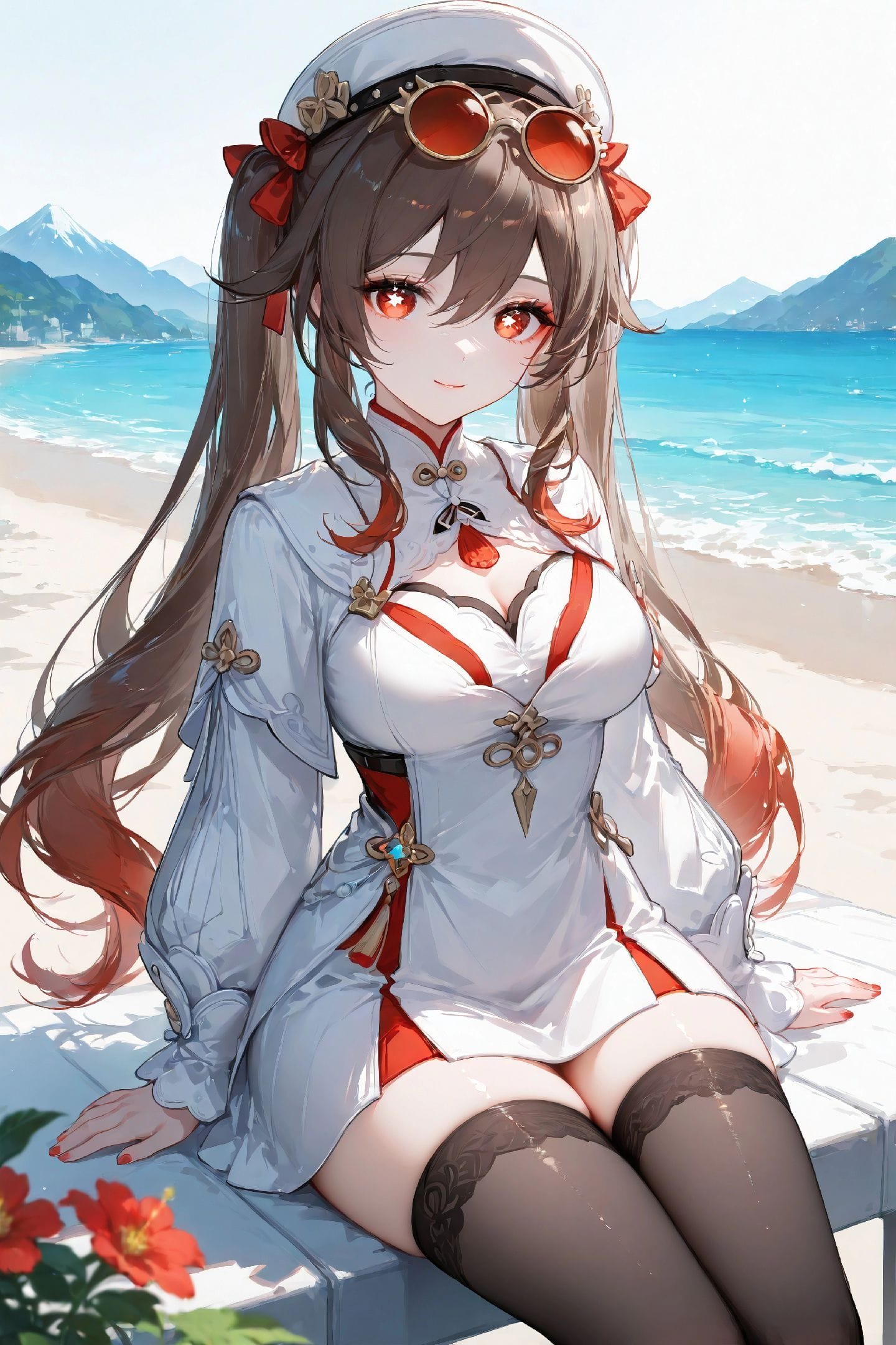 海边 二次元少女 女孩【原神 胡桃】黑丝美腿 丝袜-皮皮兔动漫