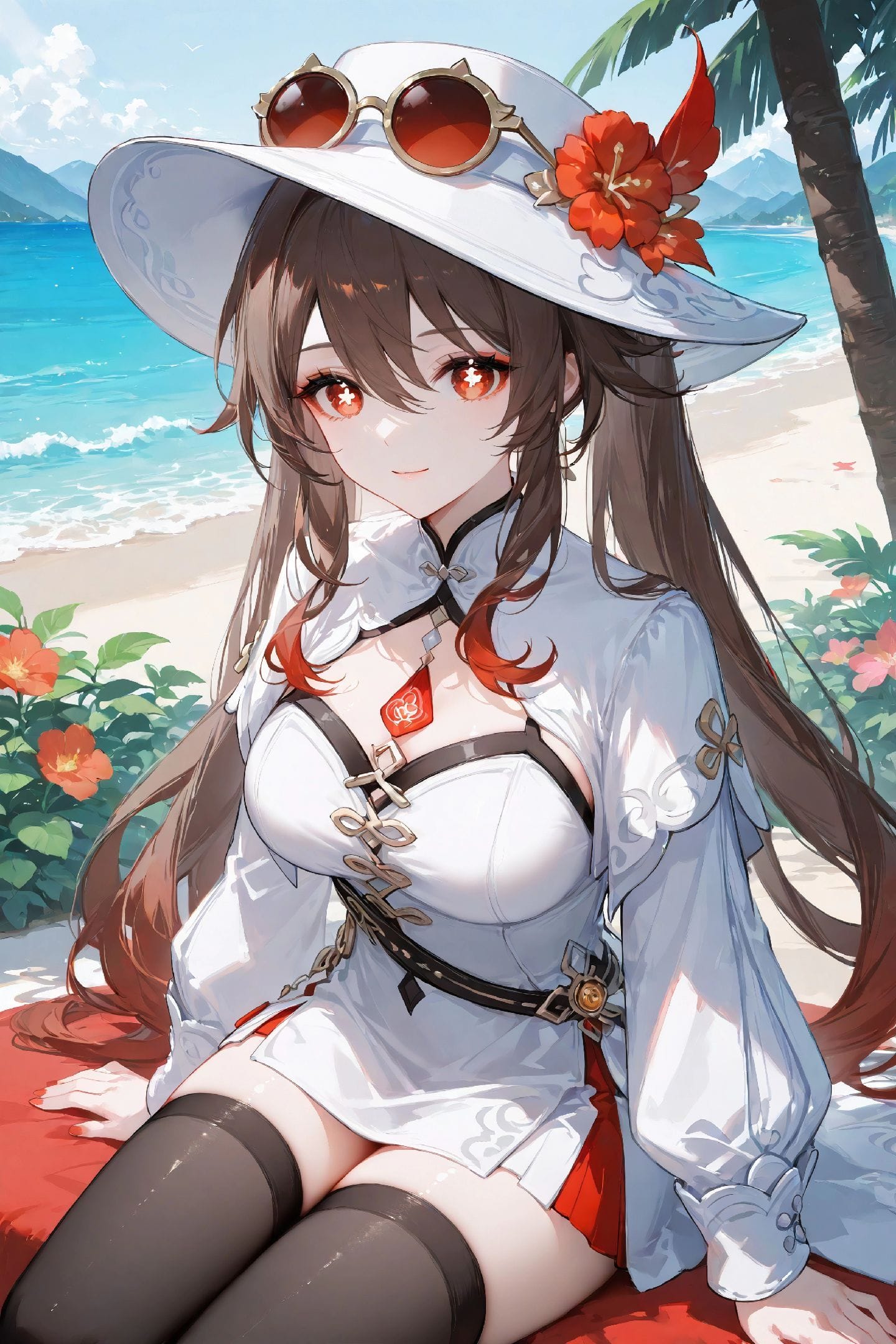 海边 二次元少女 女孩【原神 胡桃】黑丝美腿 丝袜