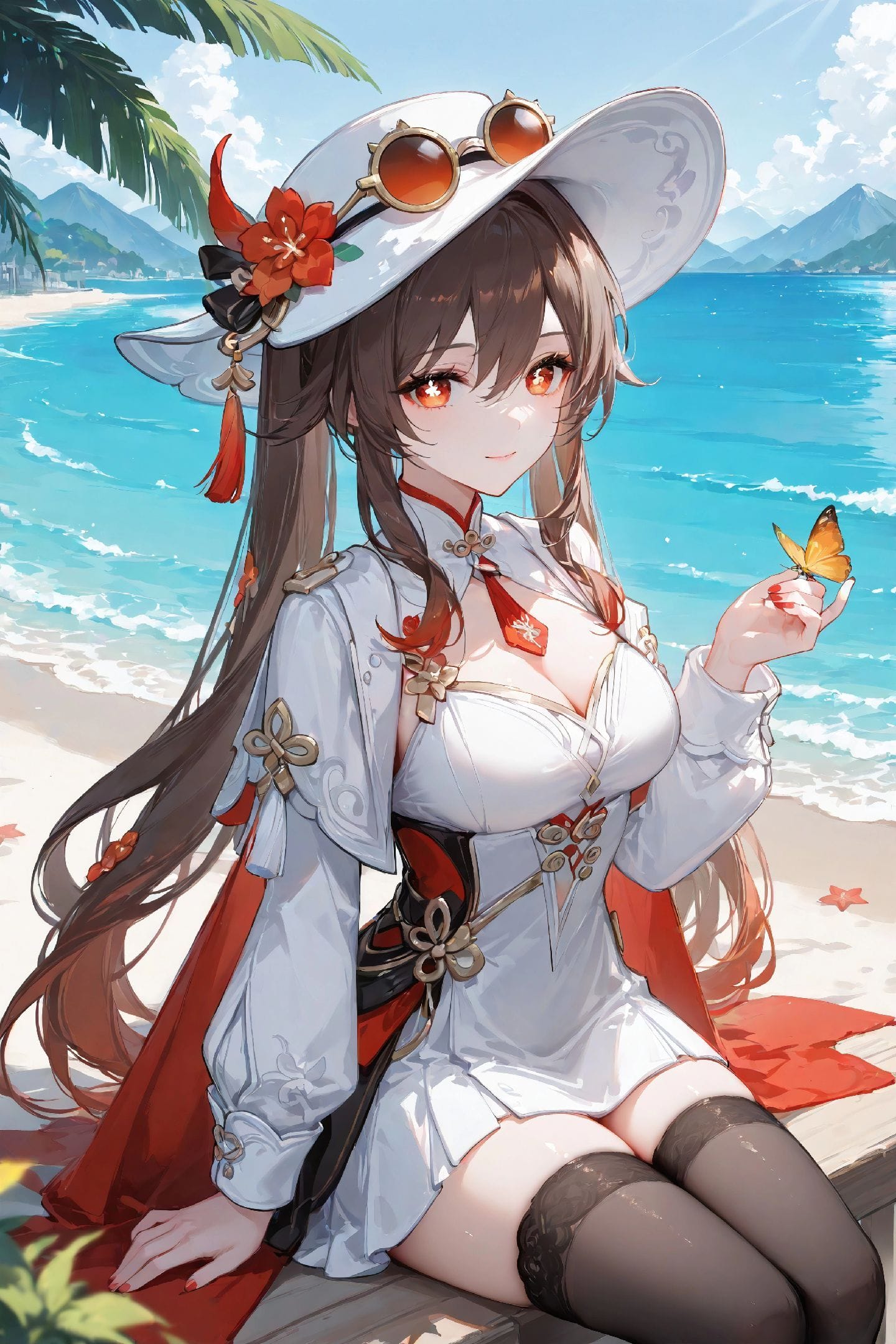 海边 二次元少女 女孩【原神 胡桃】黑丝美腿 丝袜