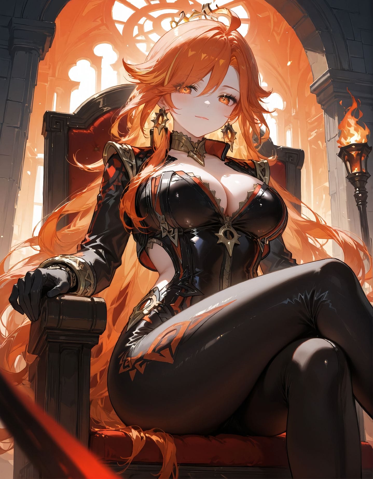 二次元美图 皮衣【原神 玛薇卡 火神】大长腿-皮皮兔动漫