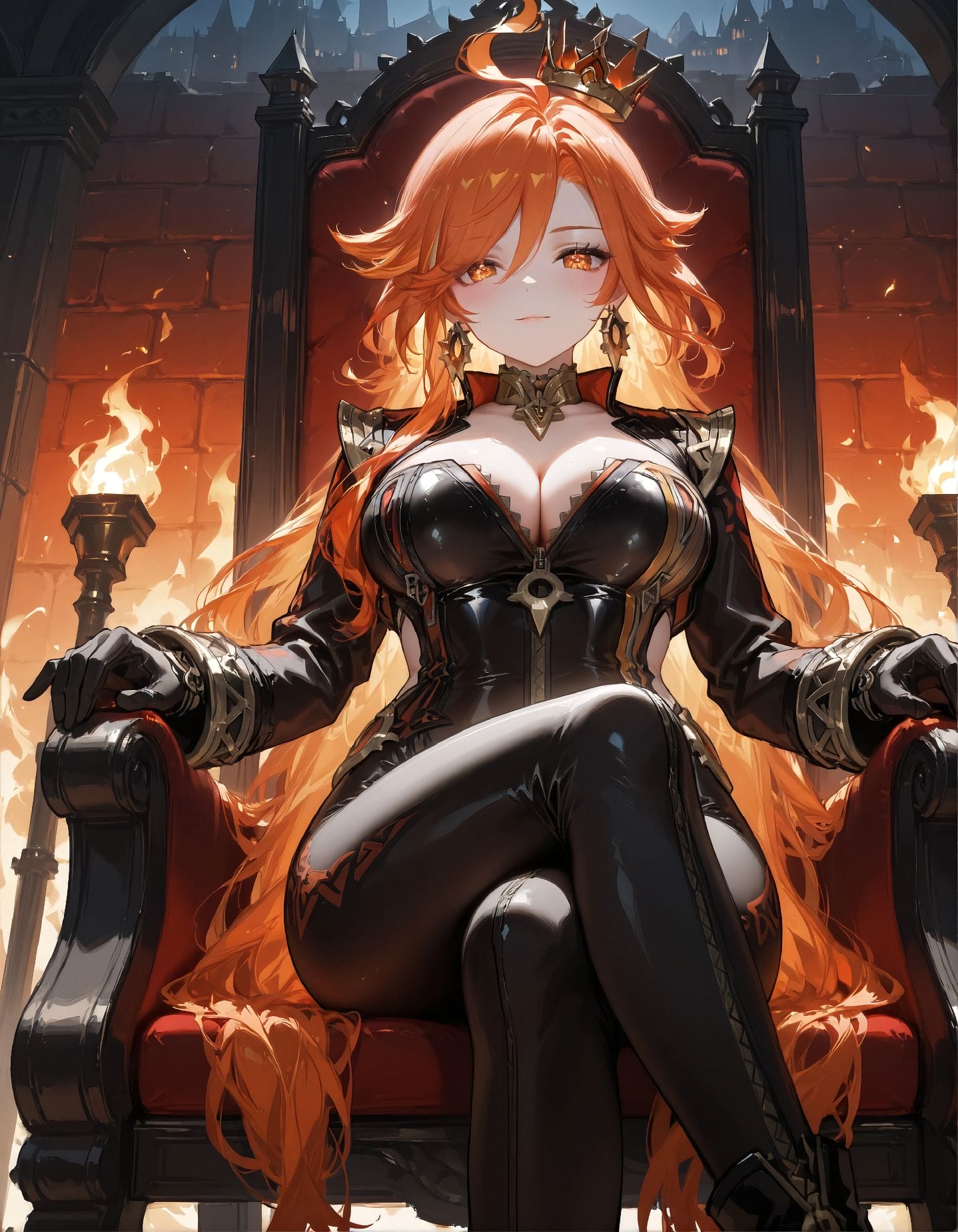 二次元美图 皮衣【原神 玛薇卡 火神】大长腿