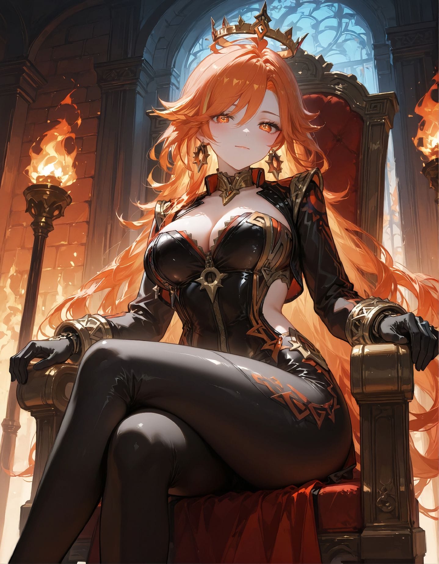 二次元美图 皮衣【原神 玛薇卡 火神】大长腿