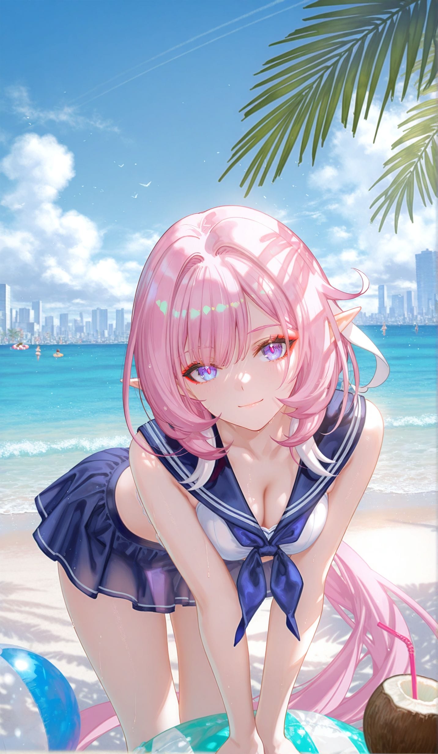 二次元 游戏 爱莉希雅 崩坏三 ai绘画 海边 沙滩-皮皮兔动漫