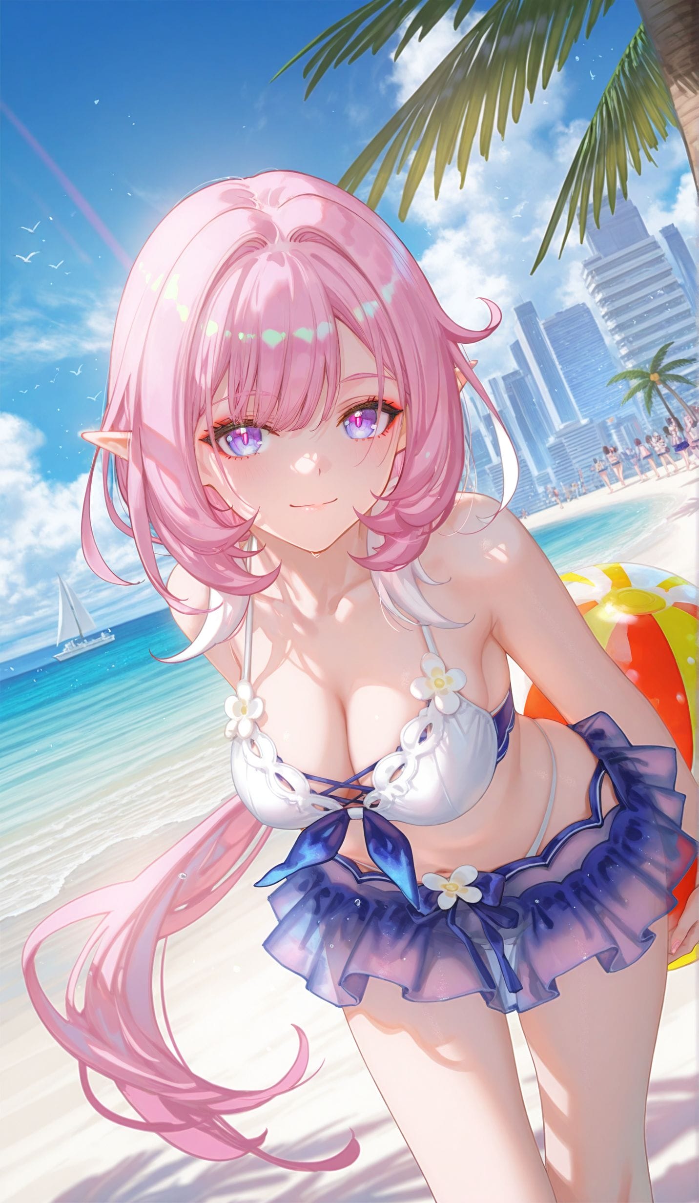 二次元 游戏 爱莉希雅 崩坏三 ai绘画 海边 沙滩