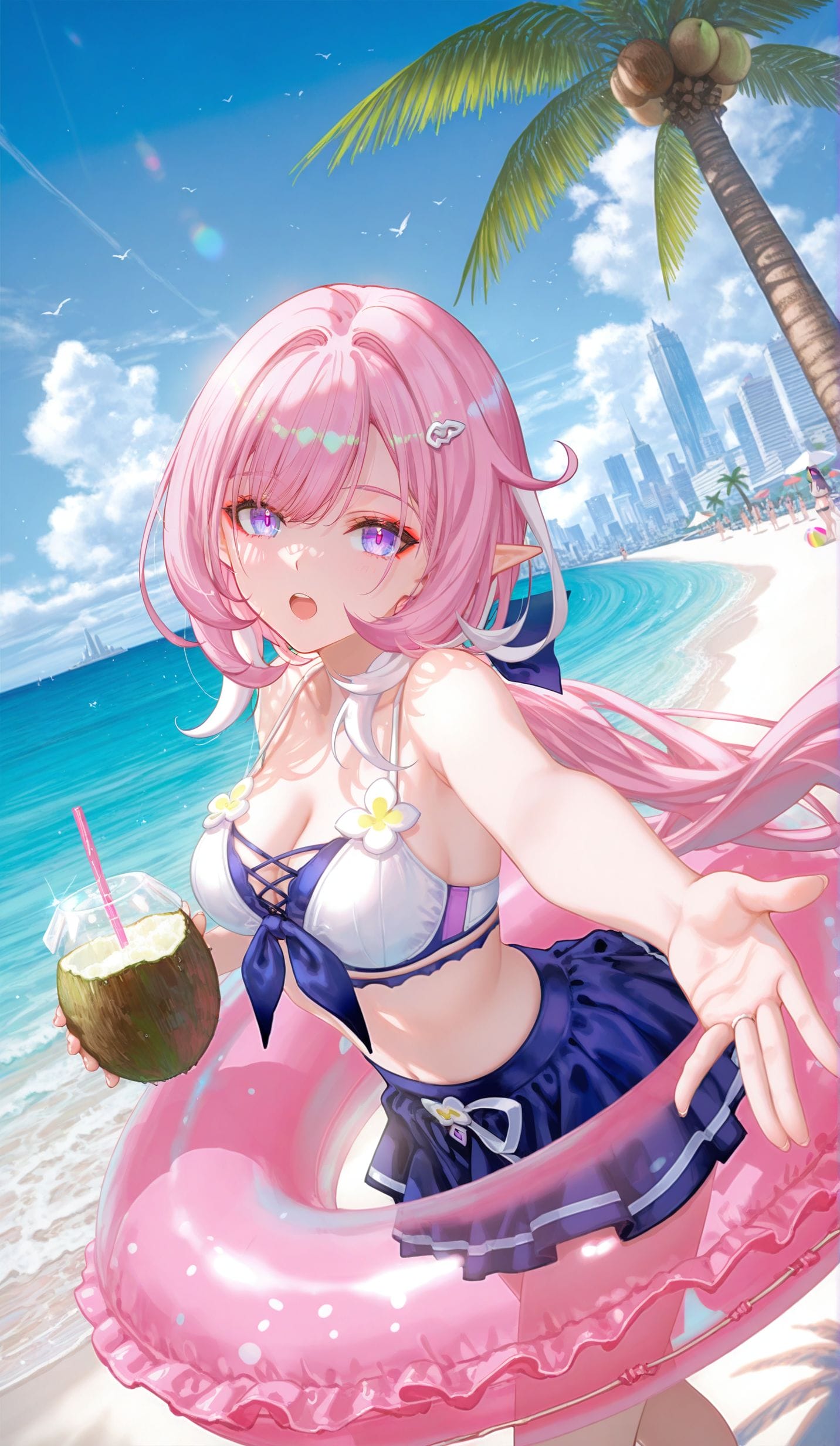 二次元 游戏 爱莉希雅 崩坏三 ai绘画 海边 沙滩