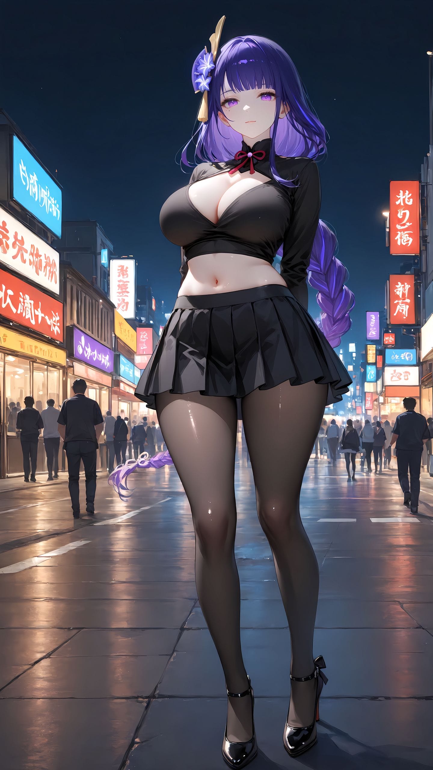 原神 雷电将军 丝袜 黑丝 百褶裙 穿搭-皮皮兔动漫