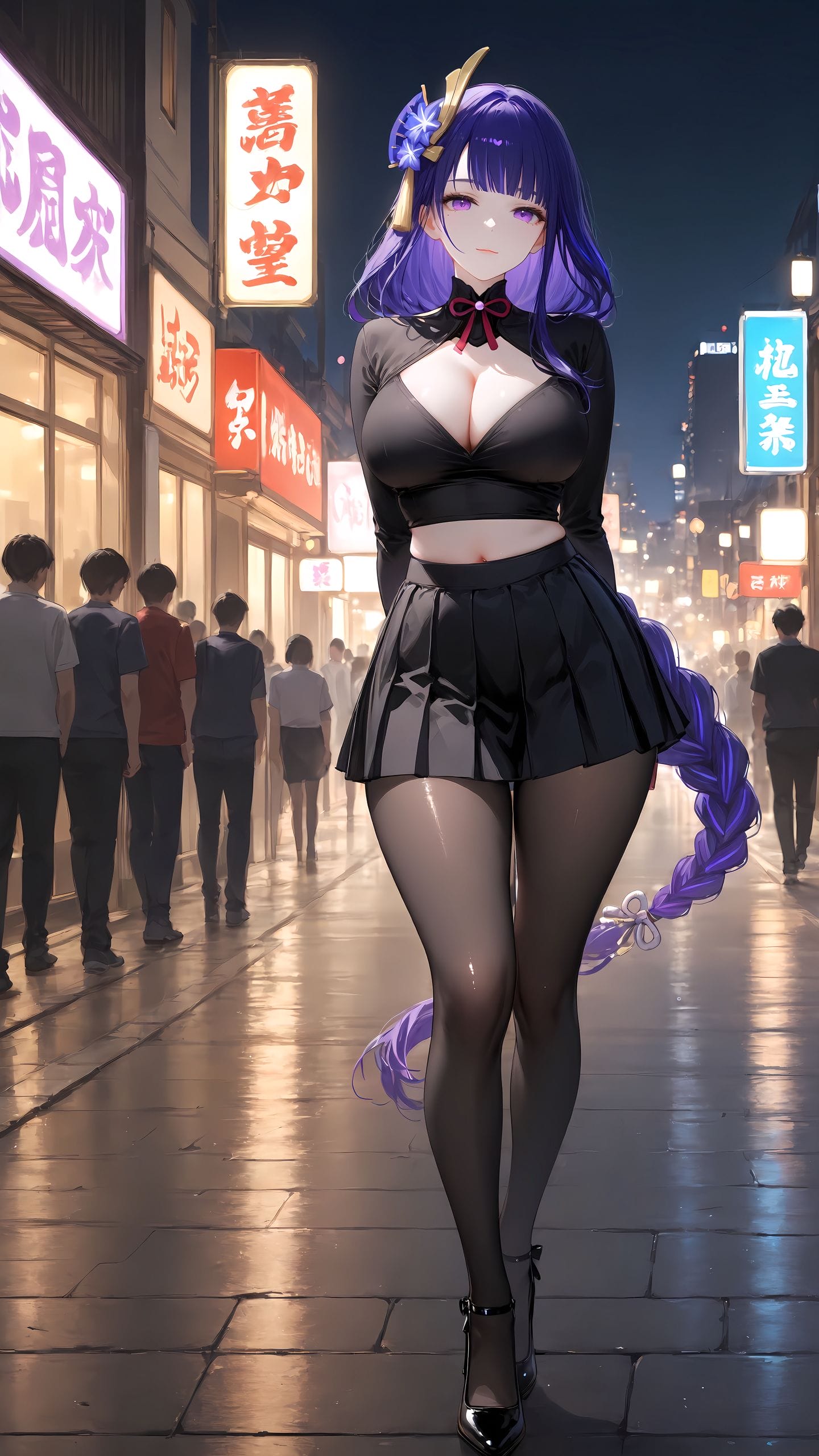 原神 雷电将军 丝袜 黑丝 百褶裙 穿搭