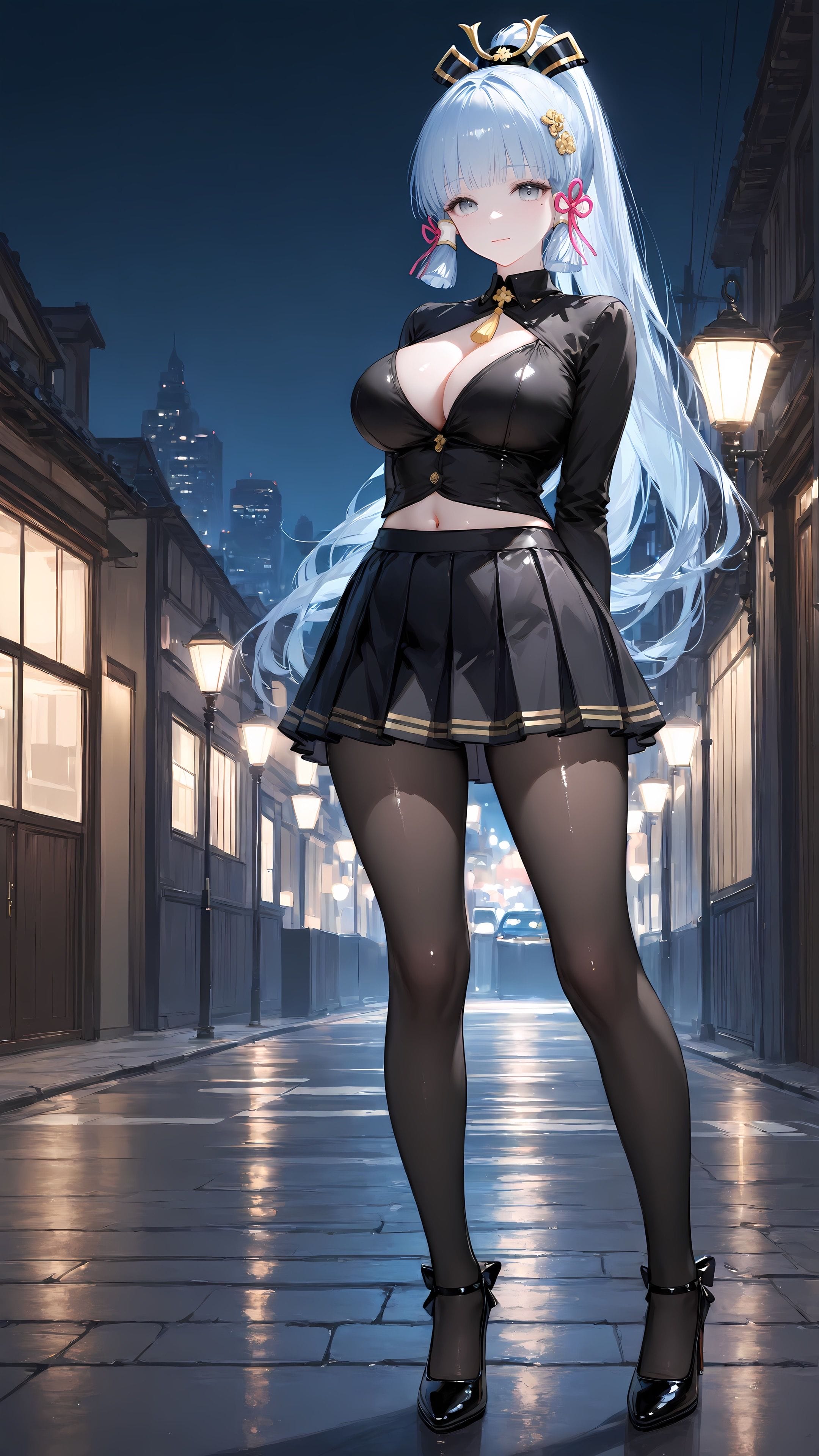 原神 神里绫华 黑丝 丝袜 百褶裙 穿搭