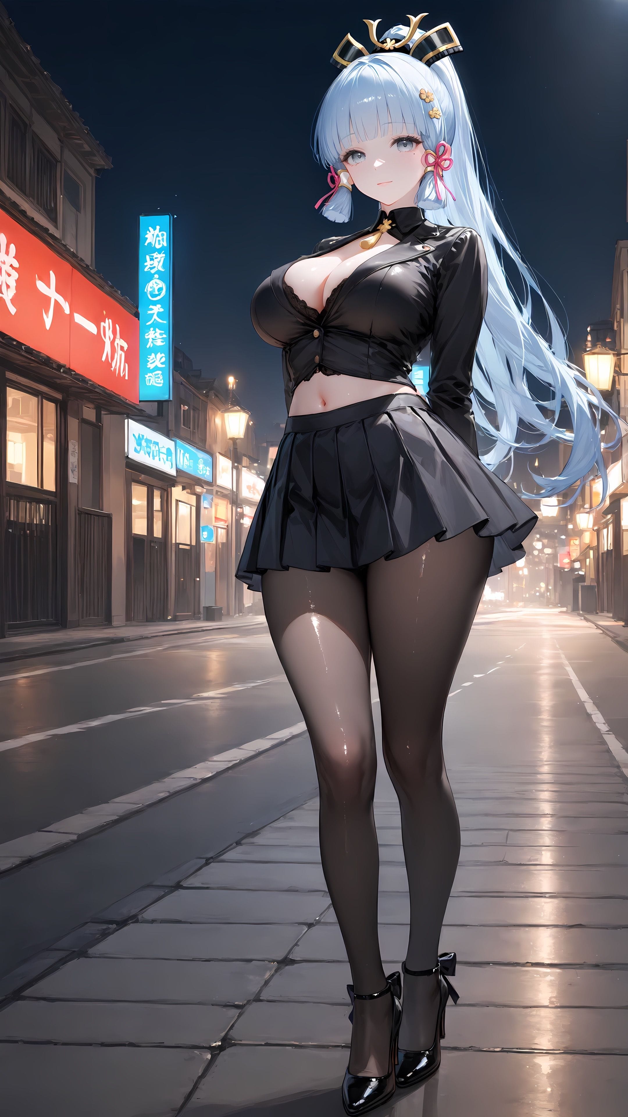 原神 神里绫华 黑丝 丝袜 百褶裙 穿搭