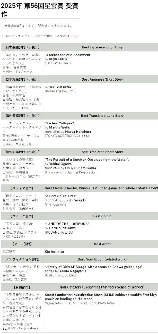 第56届日本星云赏公布 《宝石之国》获漫画部门奖​​​-皮皮兔动漫