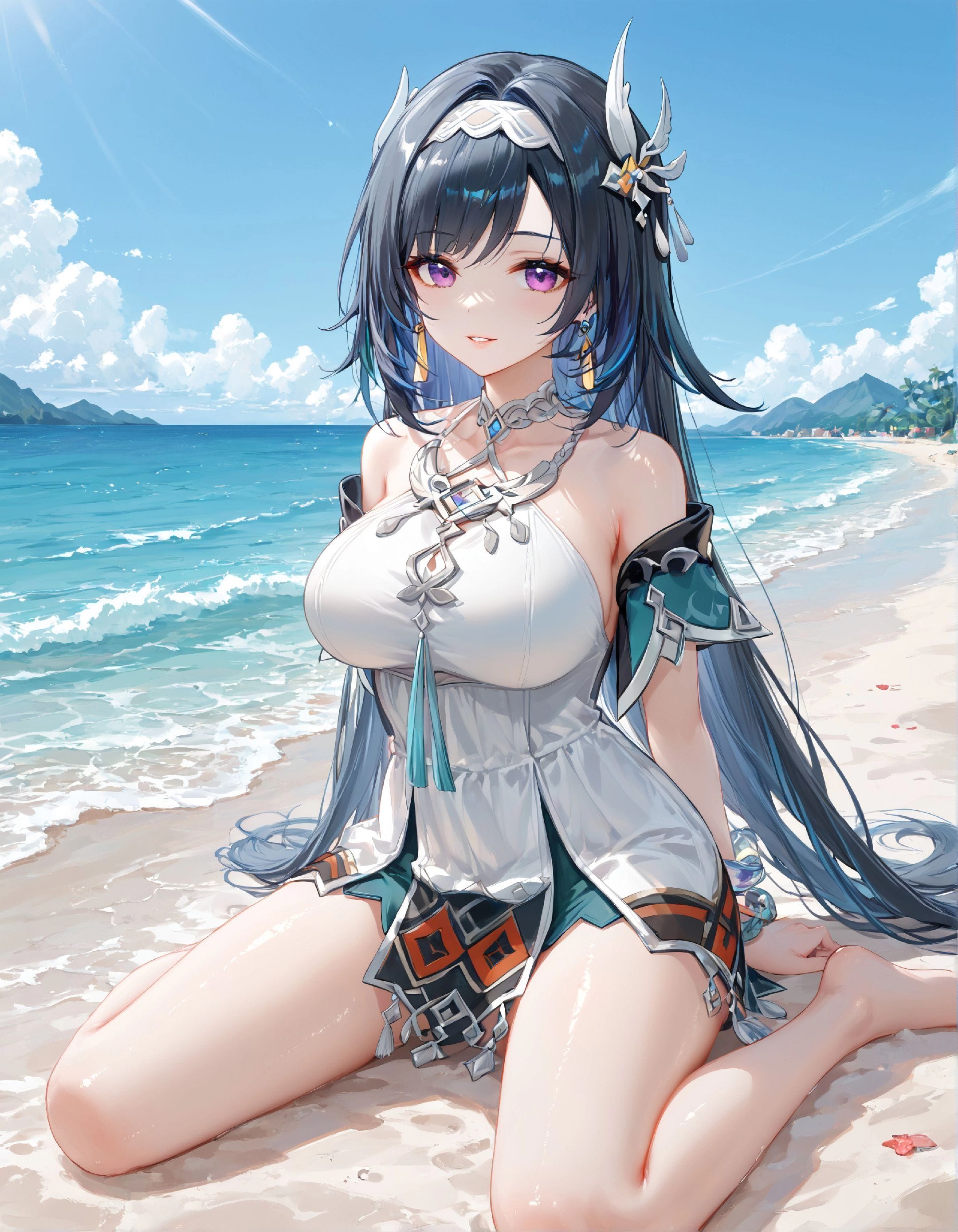 二次元游戏 原神纳塔 少女蓝砚 海边沙滩