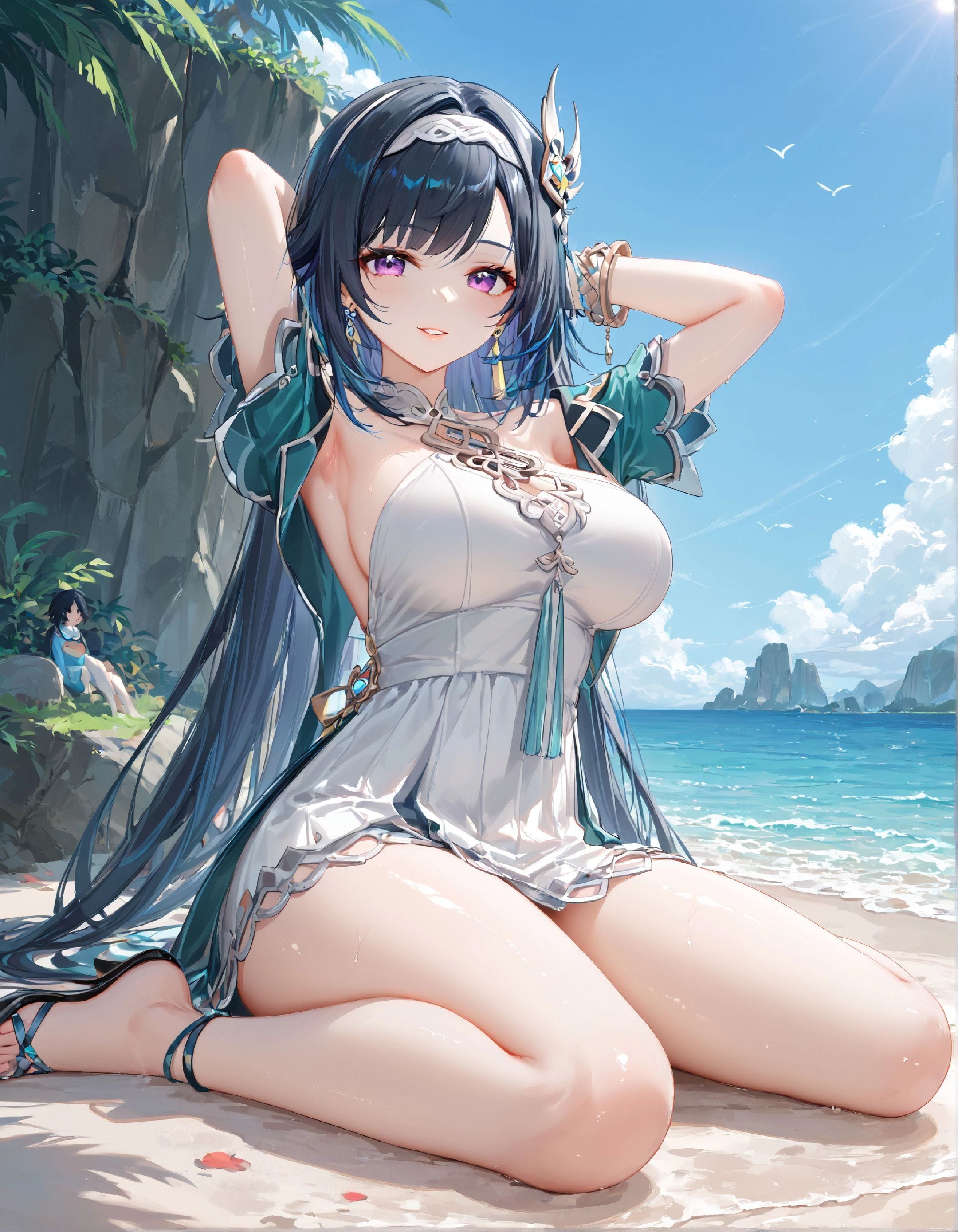 二次元游戏 原神纳塔 少女蓝砚 海边沙滩