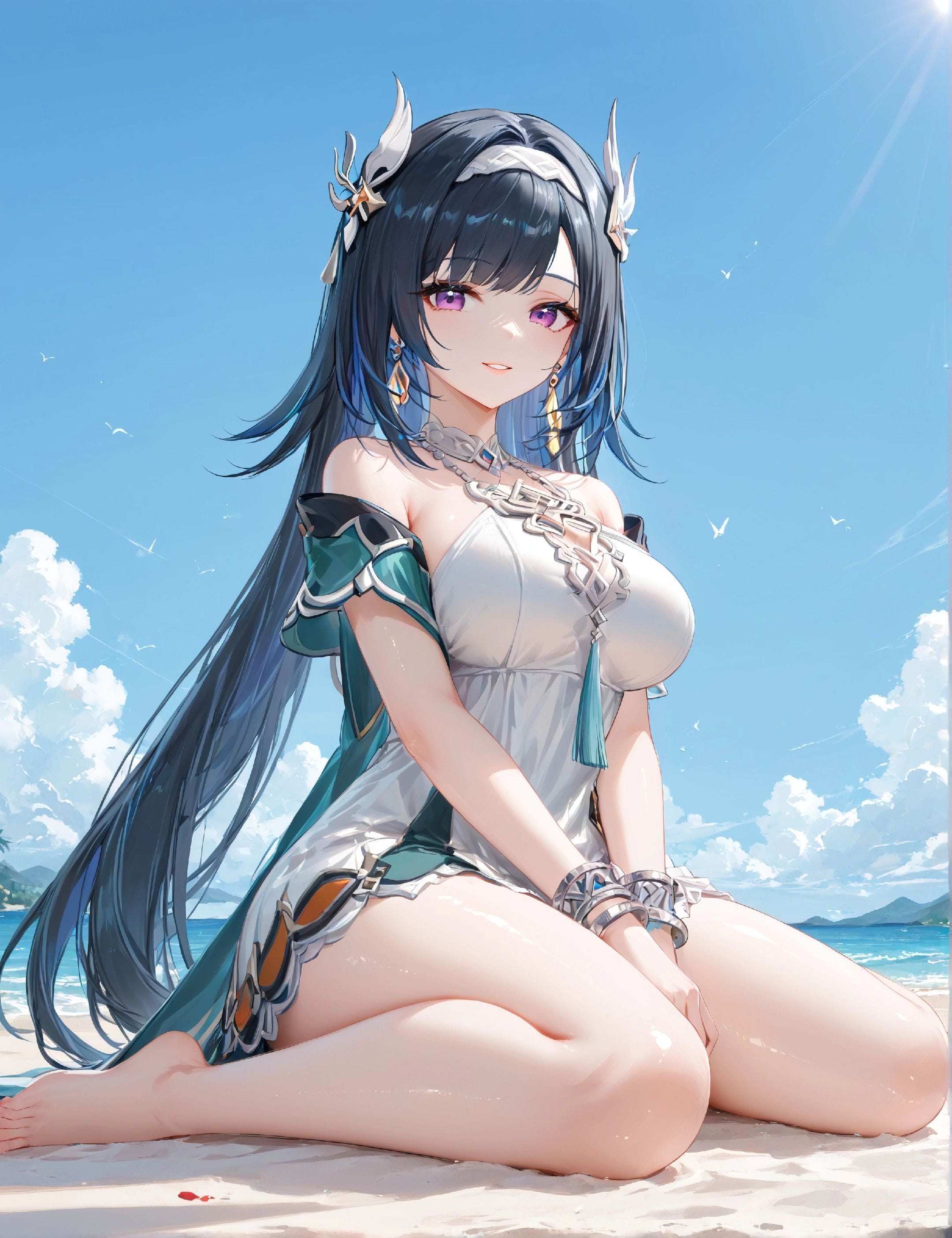 二次元游戏 原神纳塔 少女蓝砚 海边沙滩