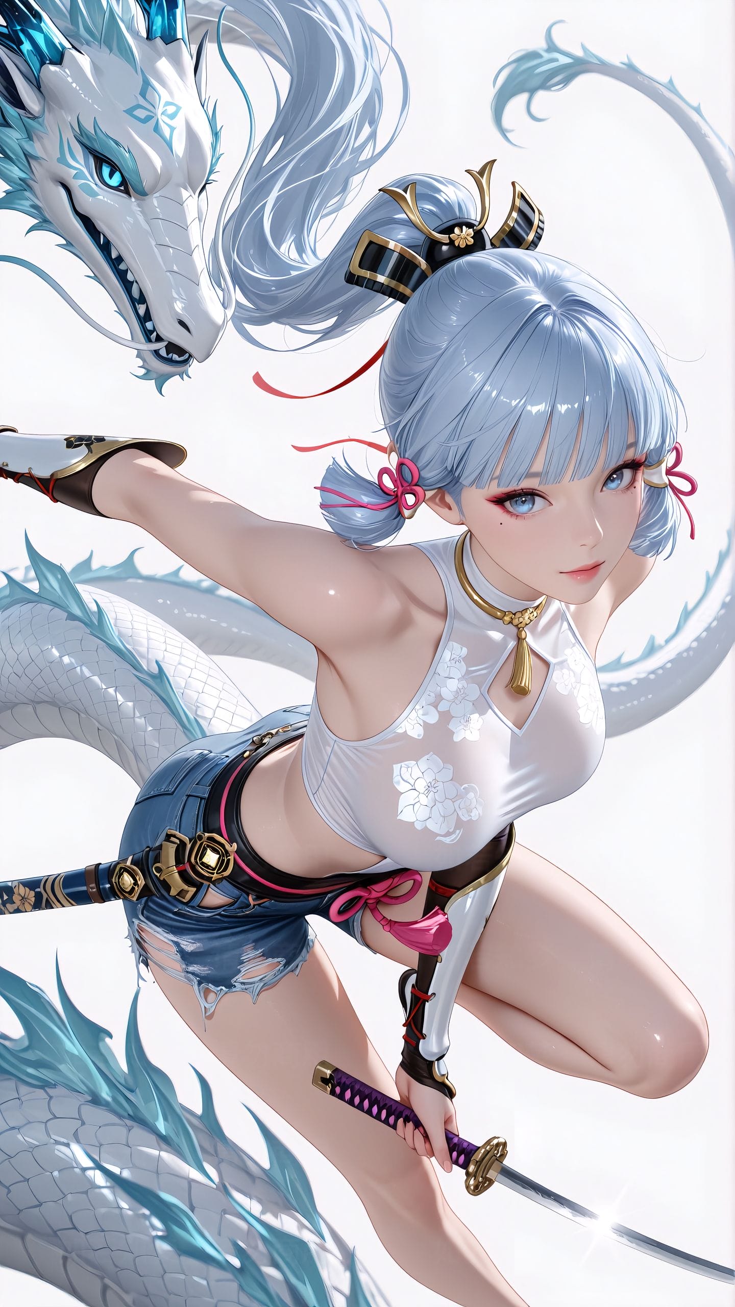 原神 与龙共舞 唐刀 国风元素 二次元 壁纸 游戏 Ai绘画-皮皮兔动漫