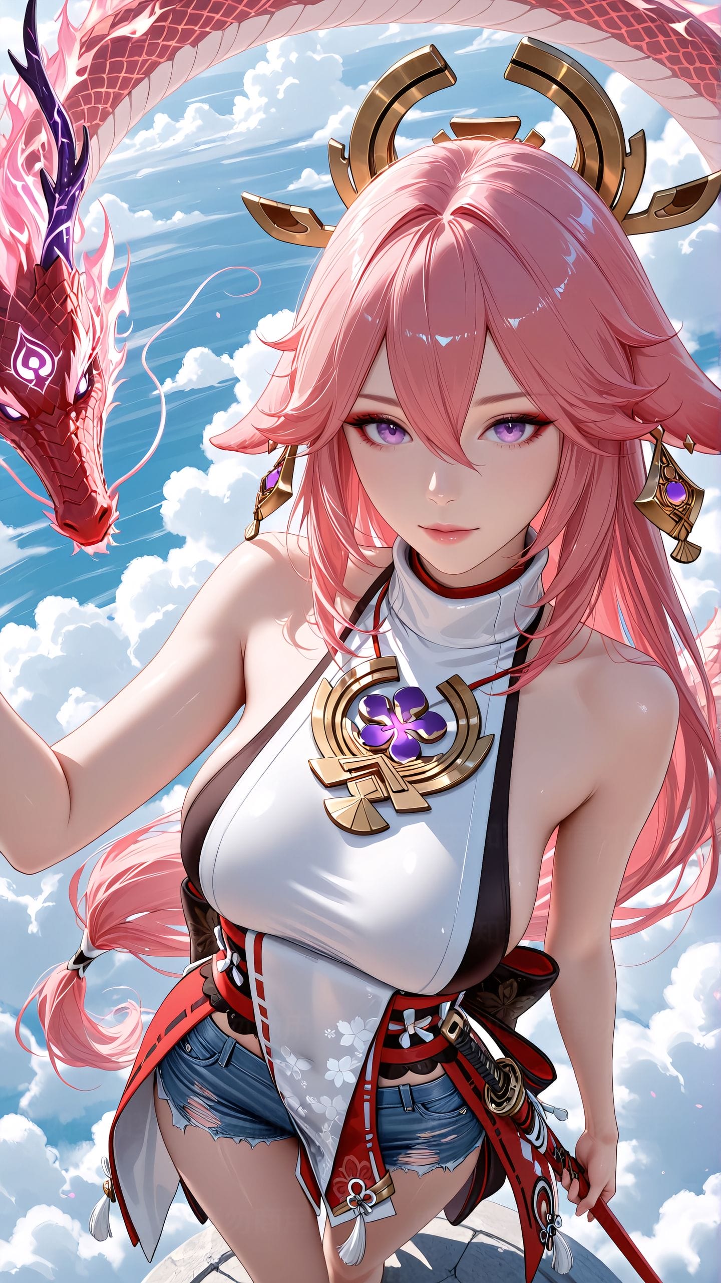 原神 与龙共舞 唐刀 国风元素 二次元 壁纸 游戏 Ai绘画