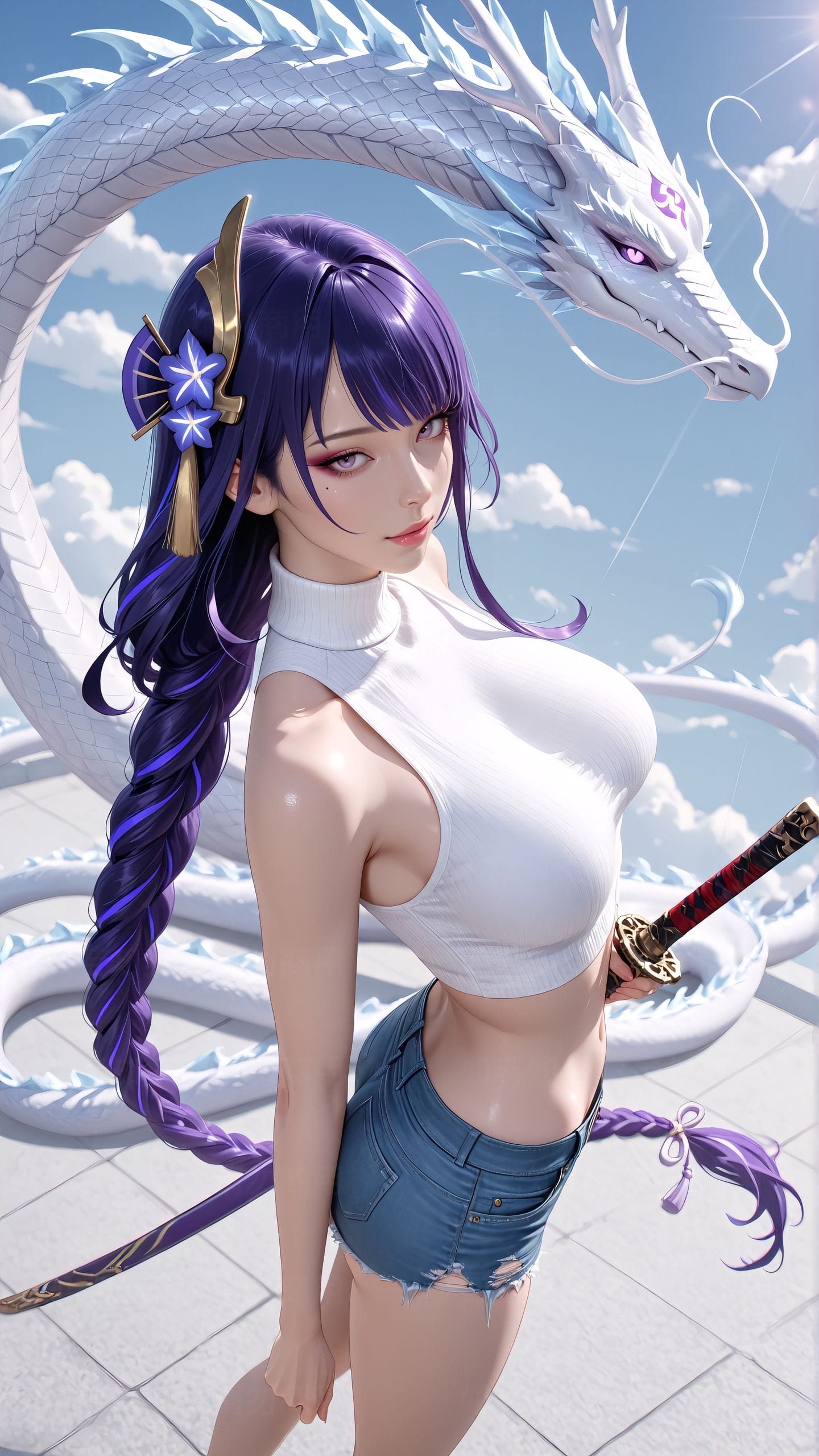 原神 与龙共舞 唐刀 国风元素 二次元 壁纸 游戏 Ai绘画