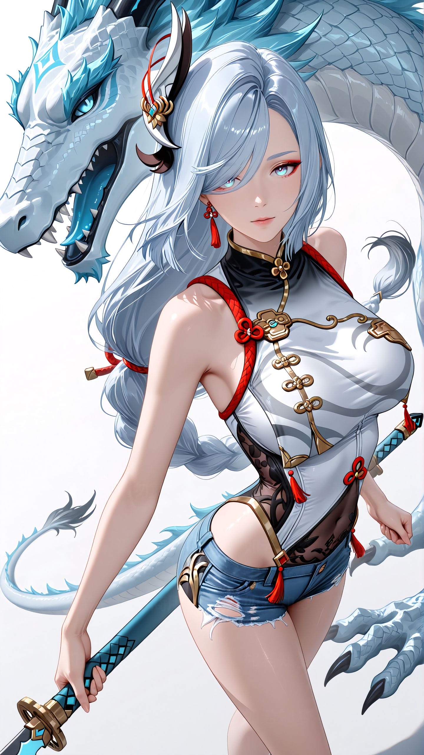 原神 与龙共舞 唐刀 国风元素 二次元 壁纸 游戏 Ai绘画