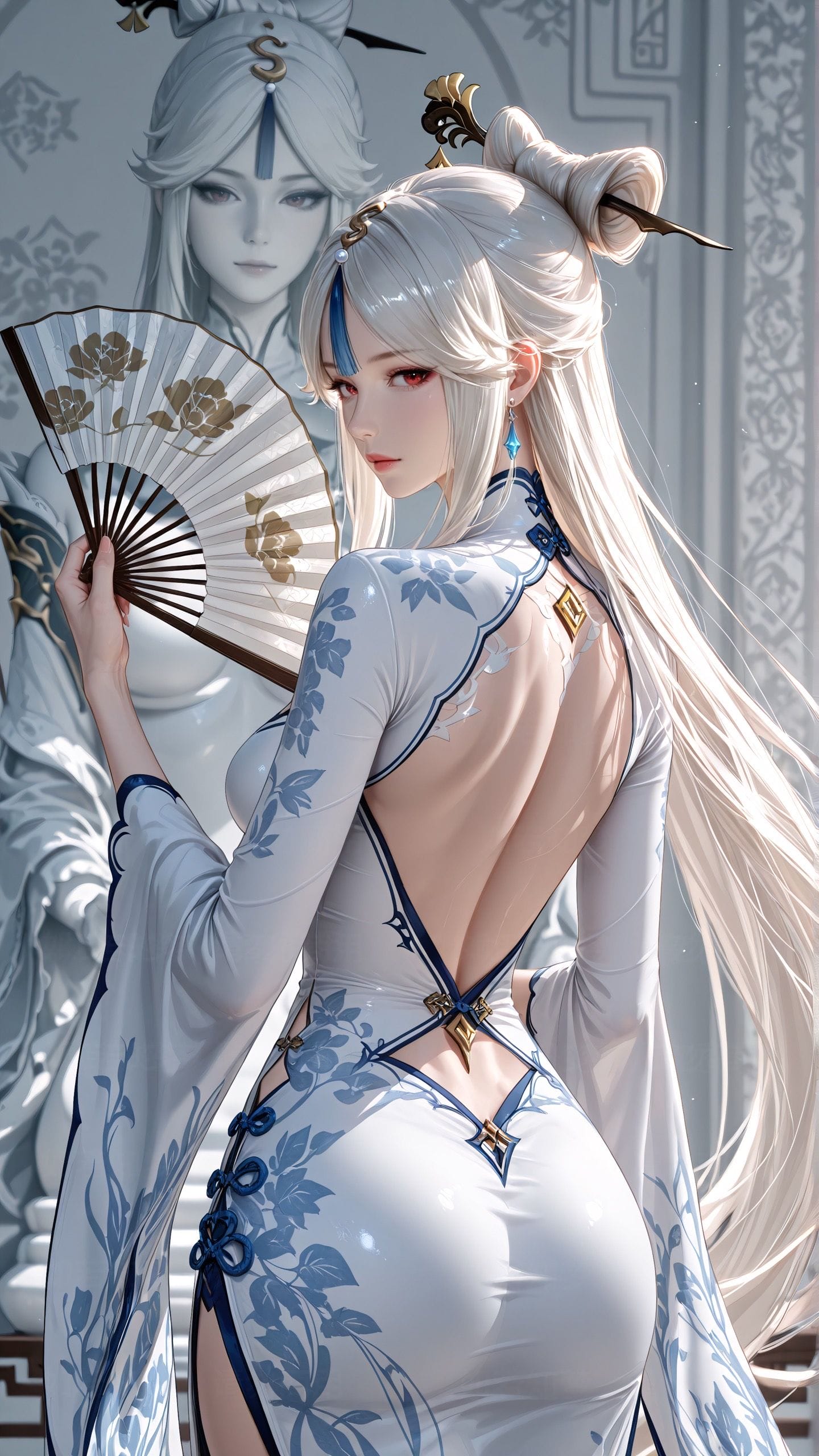 露背 旗袍 原神 国风 二次元 古风 游戏角色Ai绘画 龙