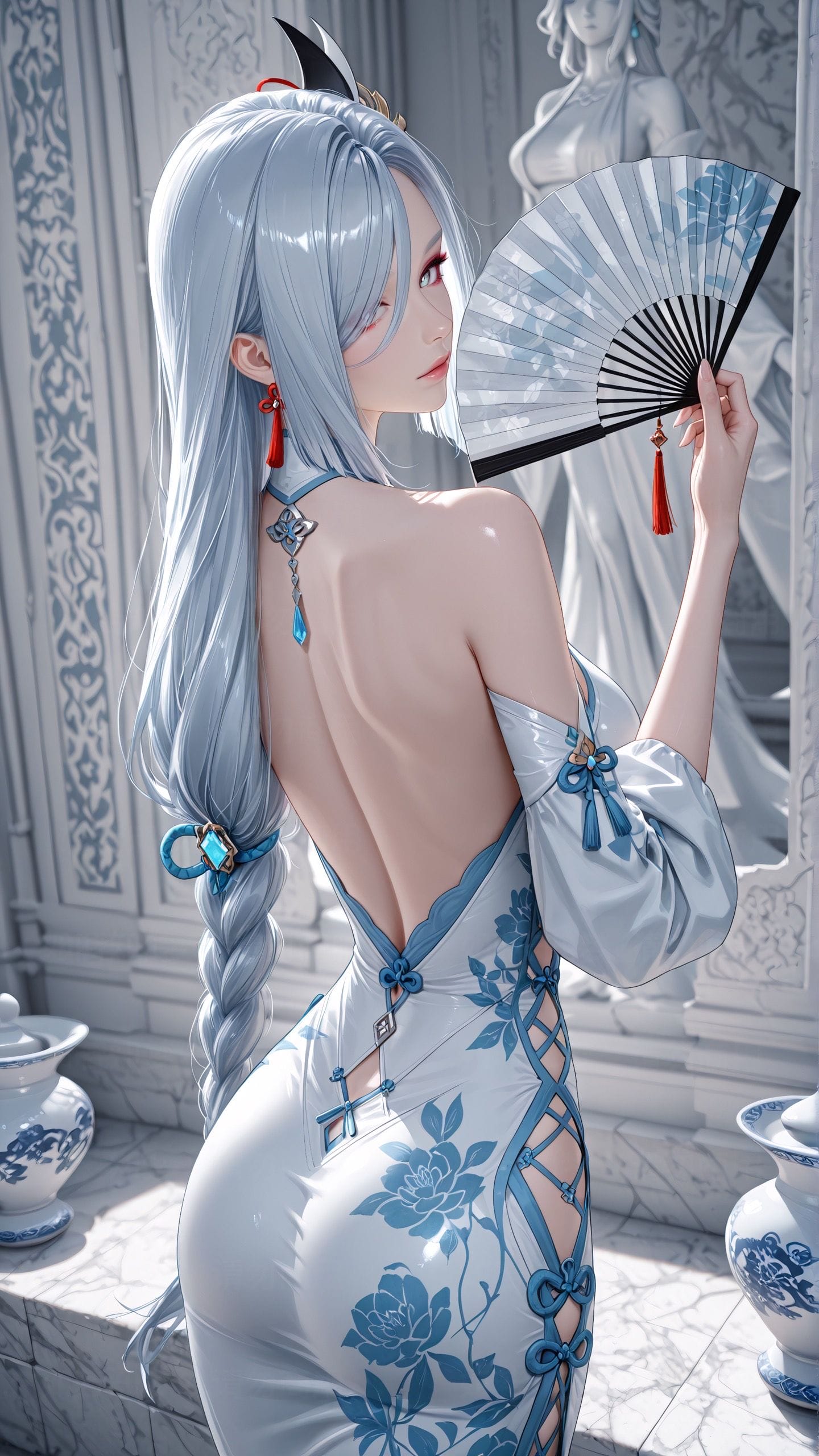 露背 旗袍 原神 国风 二次元 古风 游戏角色Ai绘画 龙