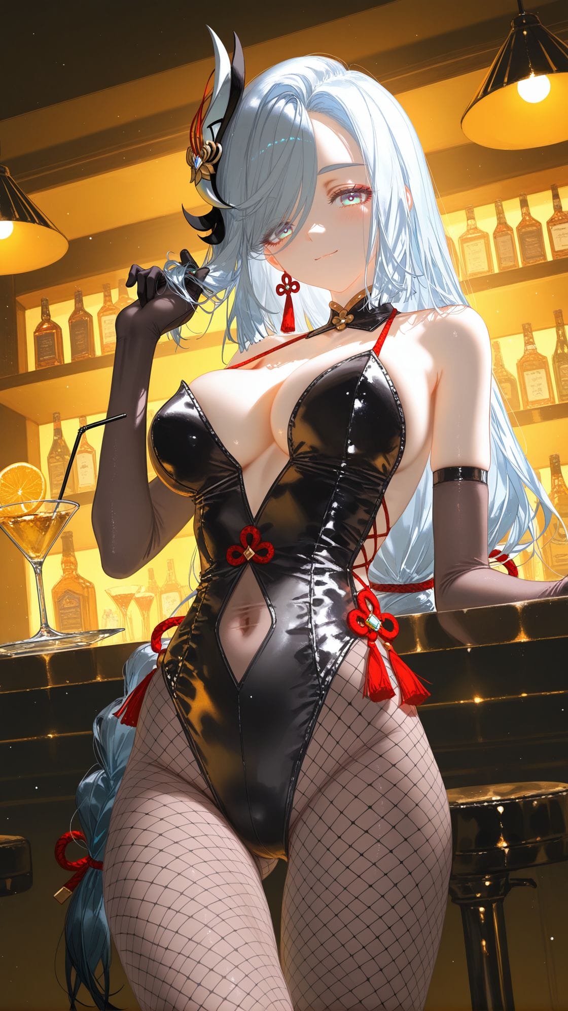 兔女郎 申鹤 原神 黑丝 丝袜 酒吧 手机壁纸图片