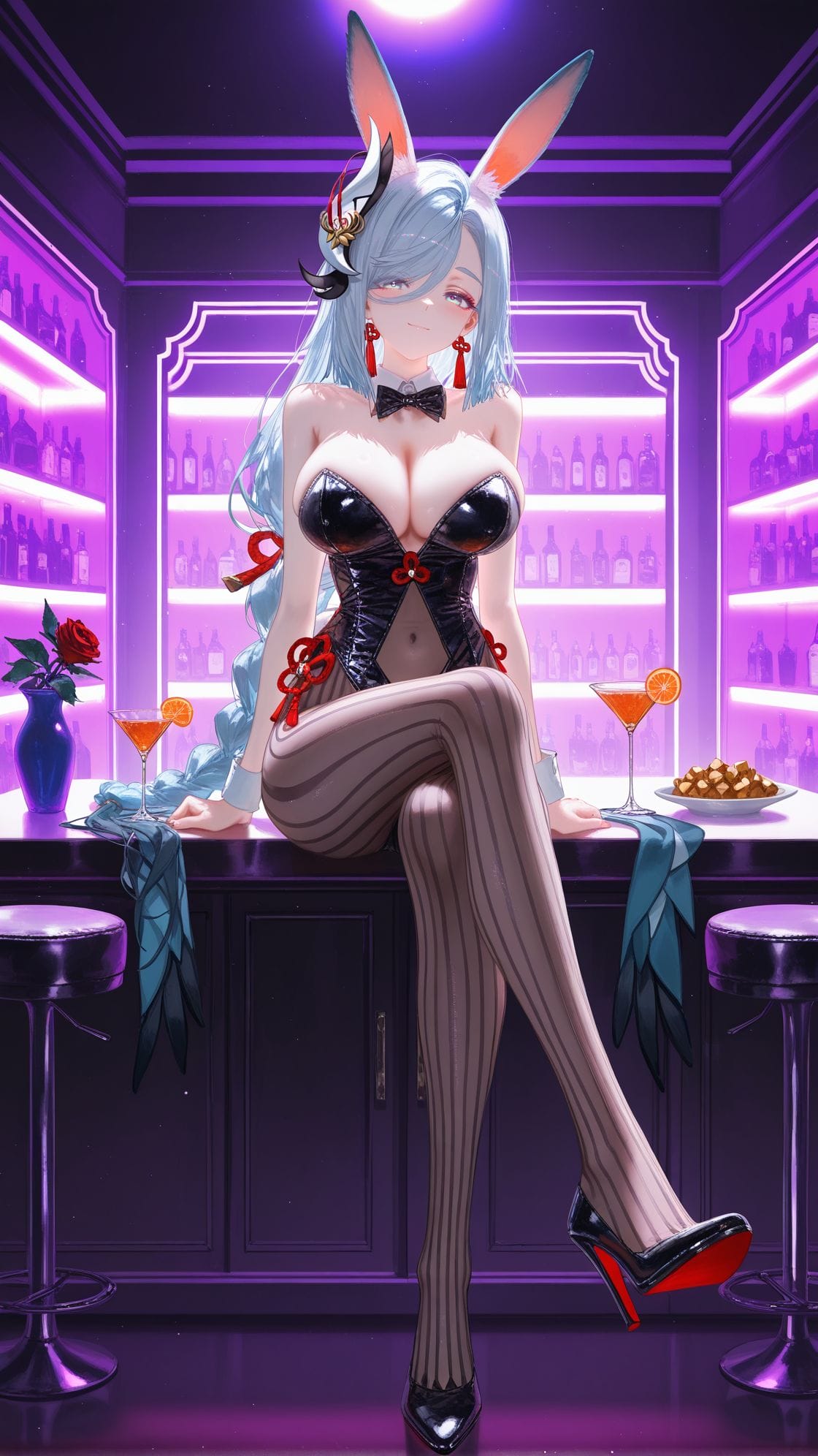 兔女郎 申鹤 原神 黑丝 丝袜 酒吧 手机壁纸图片