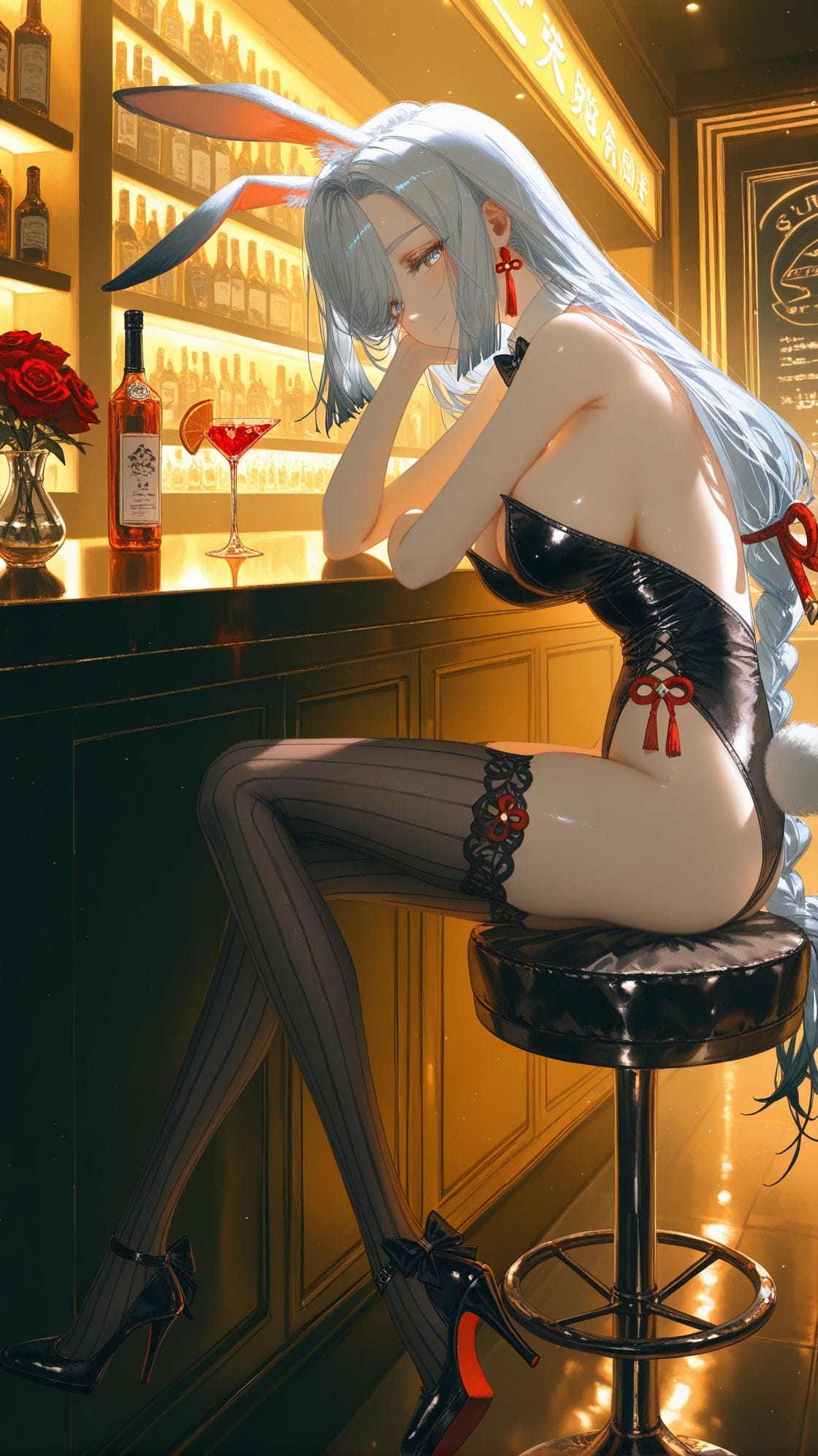 兔女郎 申鹤 原神 黑丝 丝袜 酒吧 手机壁纸图片