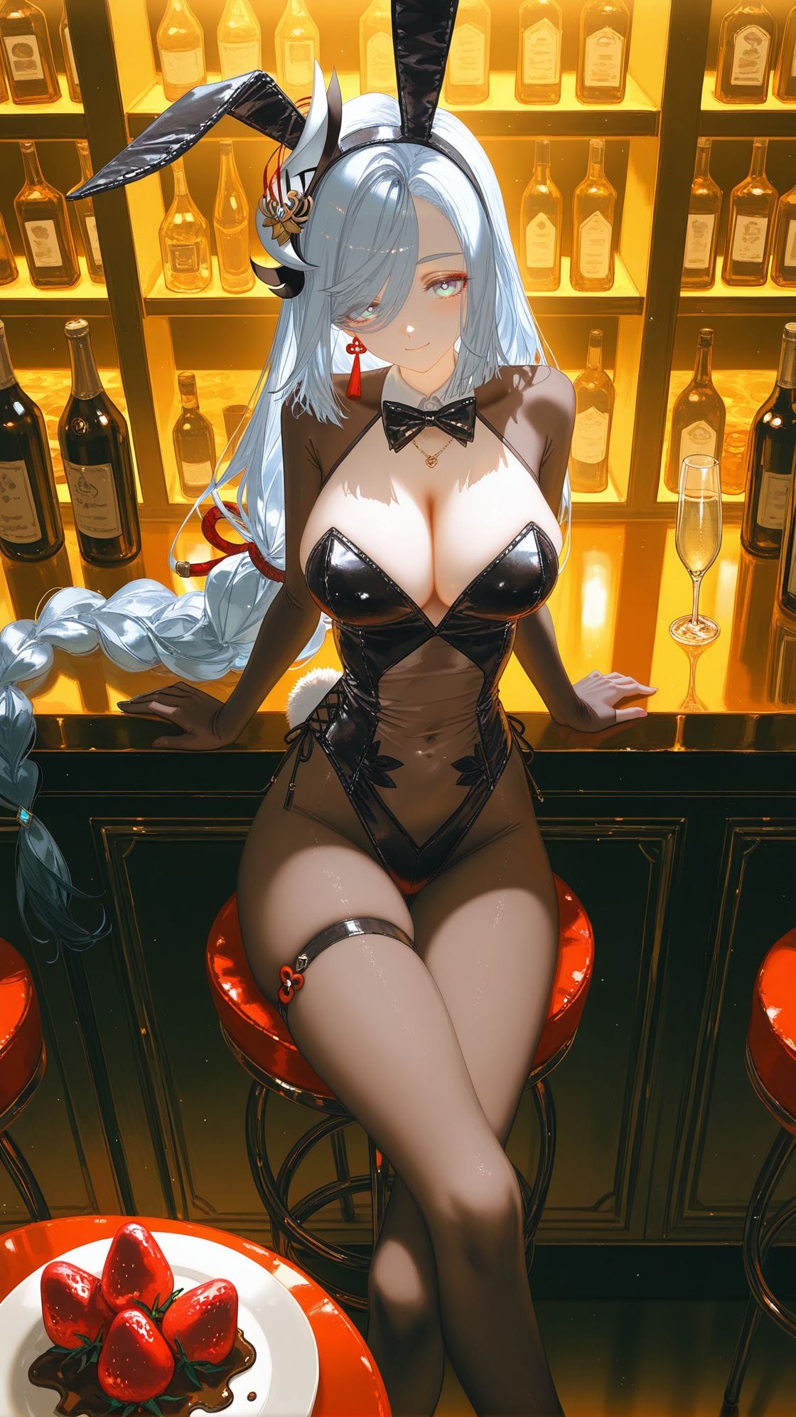 兔女郎 申鹤 原神 黑丝 丝袜 酒吧 手机壁纸图片