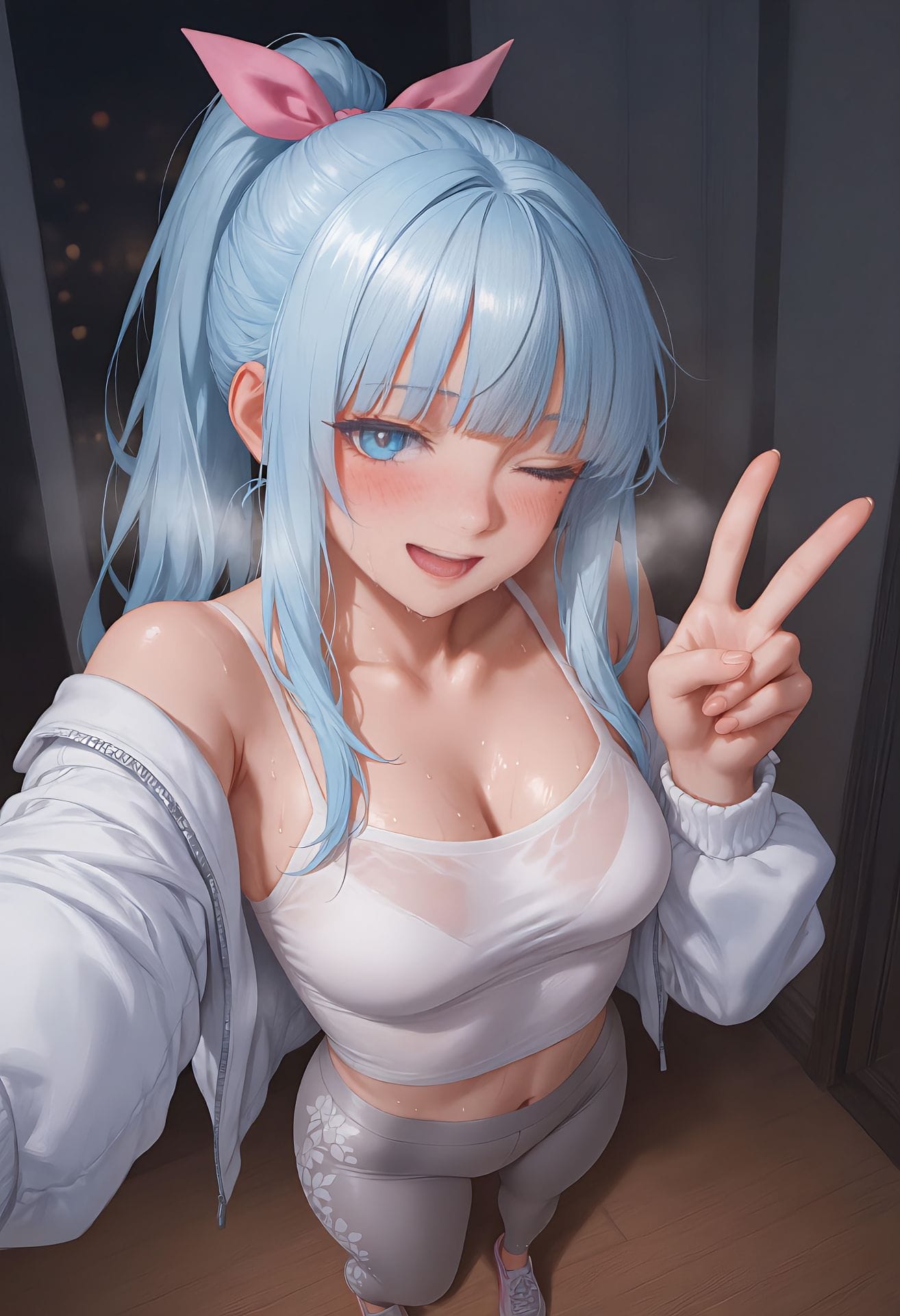 大汗淋漓运动后的自拍照！原神 雷电将军 瑜伽裤 壁纸-皮皮兔动漫